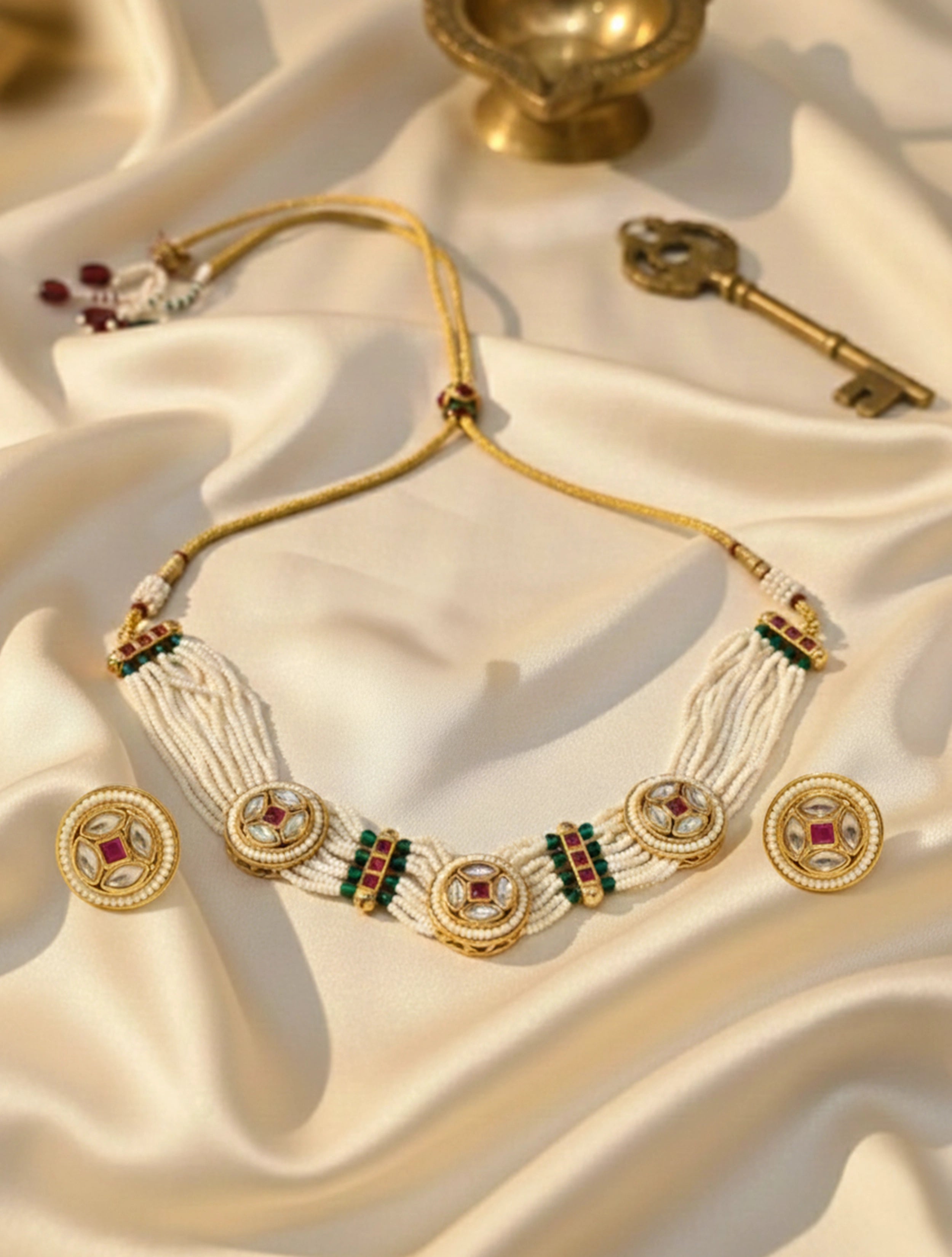 trueBrowns Ivory Pearl Dori Choker Set