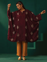 trueBrowns Wine Geometric Viscose Silk Kaftan Kurta Pant Set