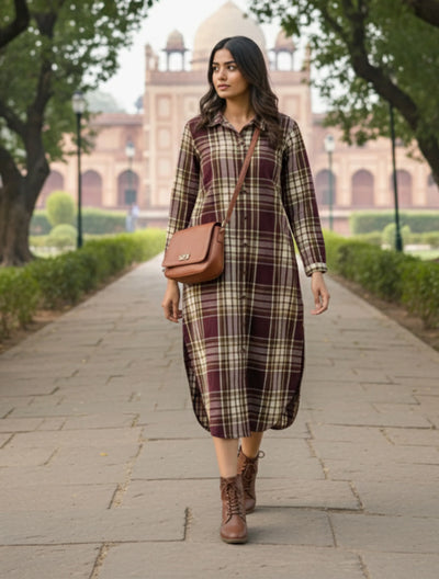trueBrowns Cola Check Long Shirt Dress
