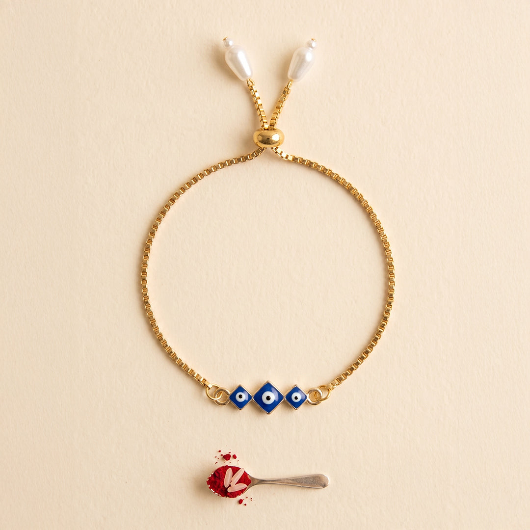 trueBrowns Blue Diamond Evil Eye Bracelet Rakhi