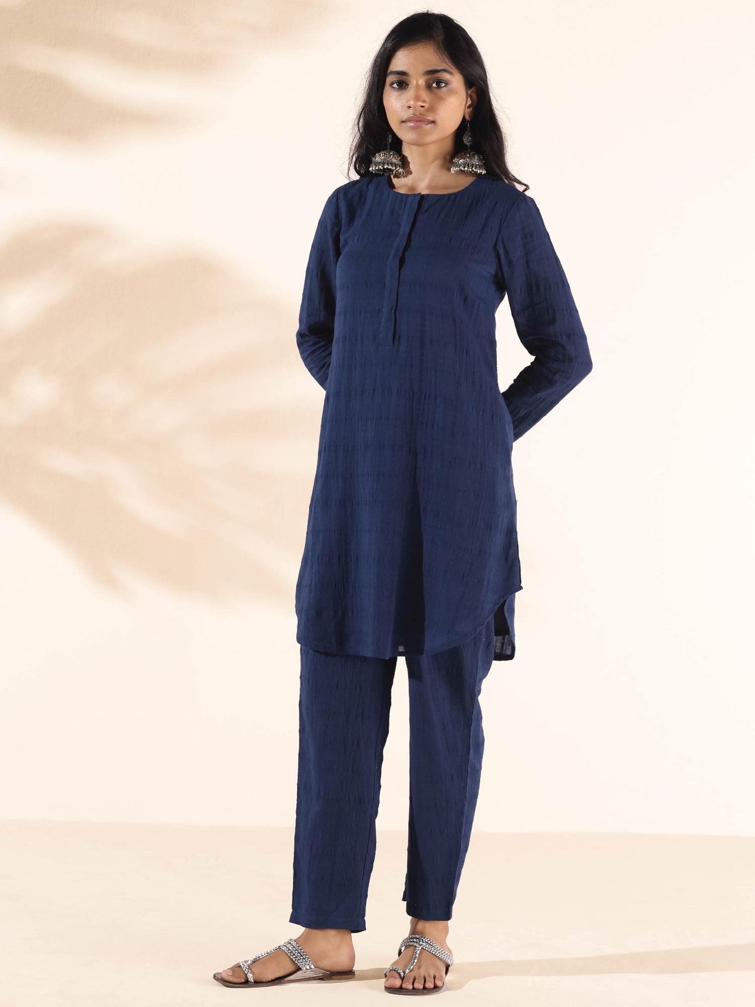 trueBrowns Blue Cotton Dobby Relaxed Co-ord Set