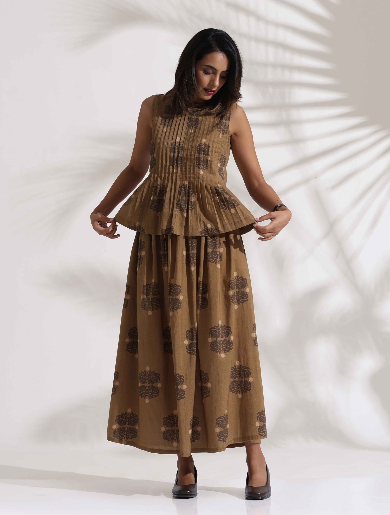 trueBrowns Beige Cotton Skirt Co-ord Set