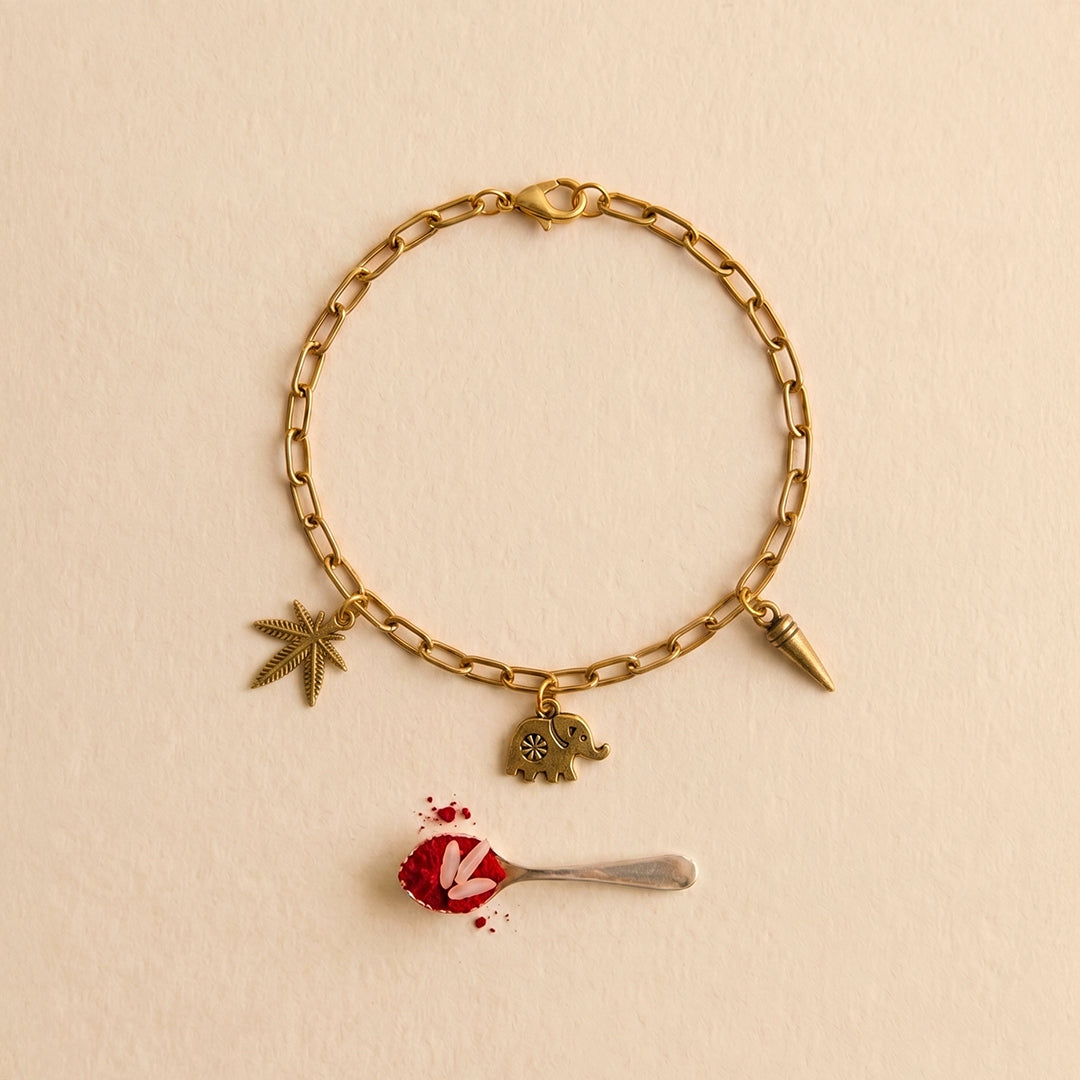 trueBrowns Gold Tone Charm Bracelet Rakhi