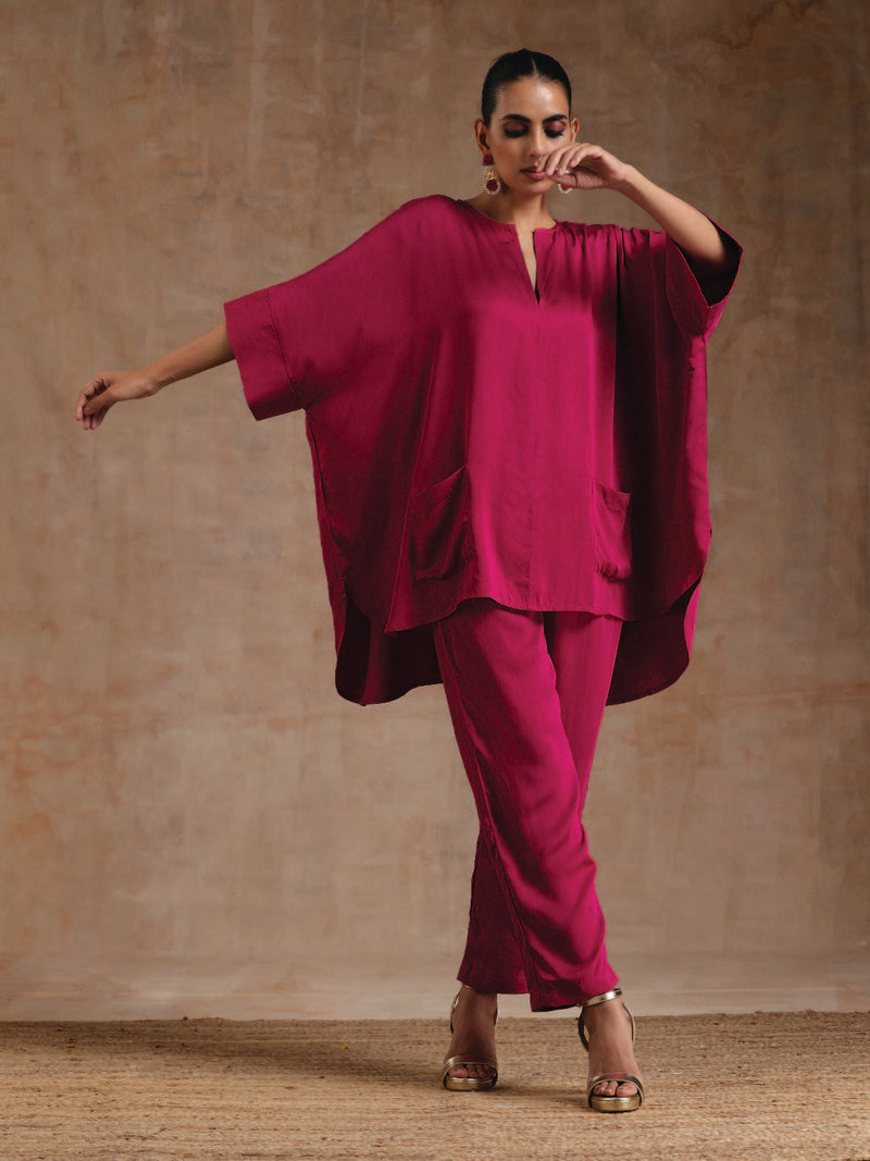 Pink Modal Boxy Fit High-Low Co-Ord Set