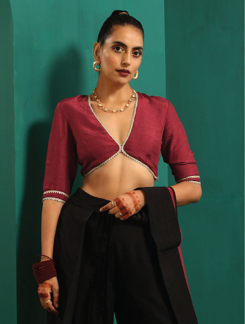 trueBrowns Purple Silk Gota Blouse