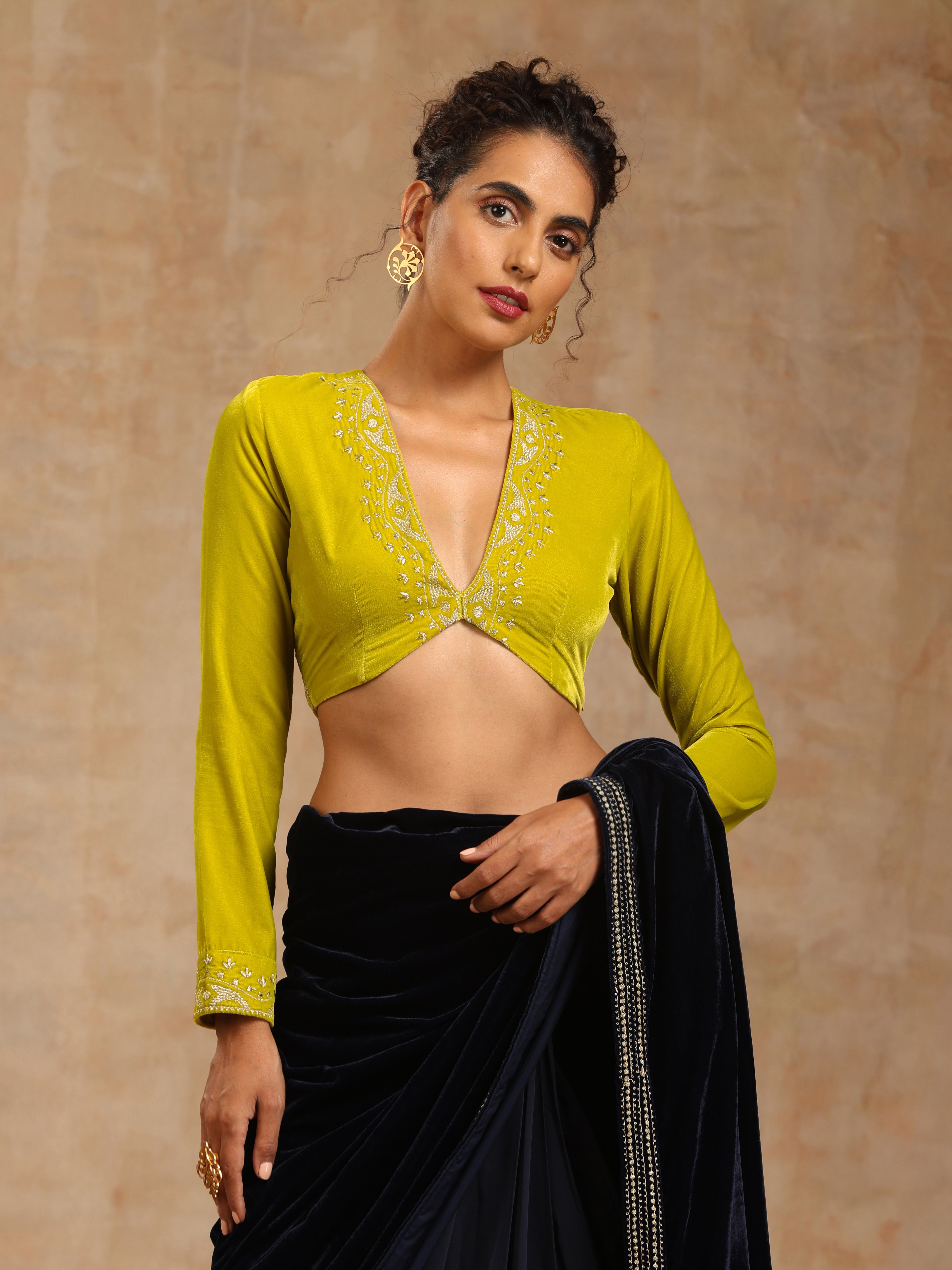 Yellow velvet blouse sales