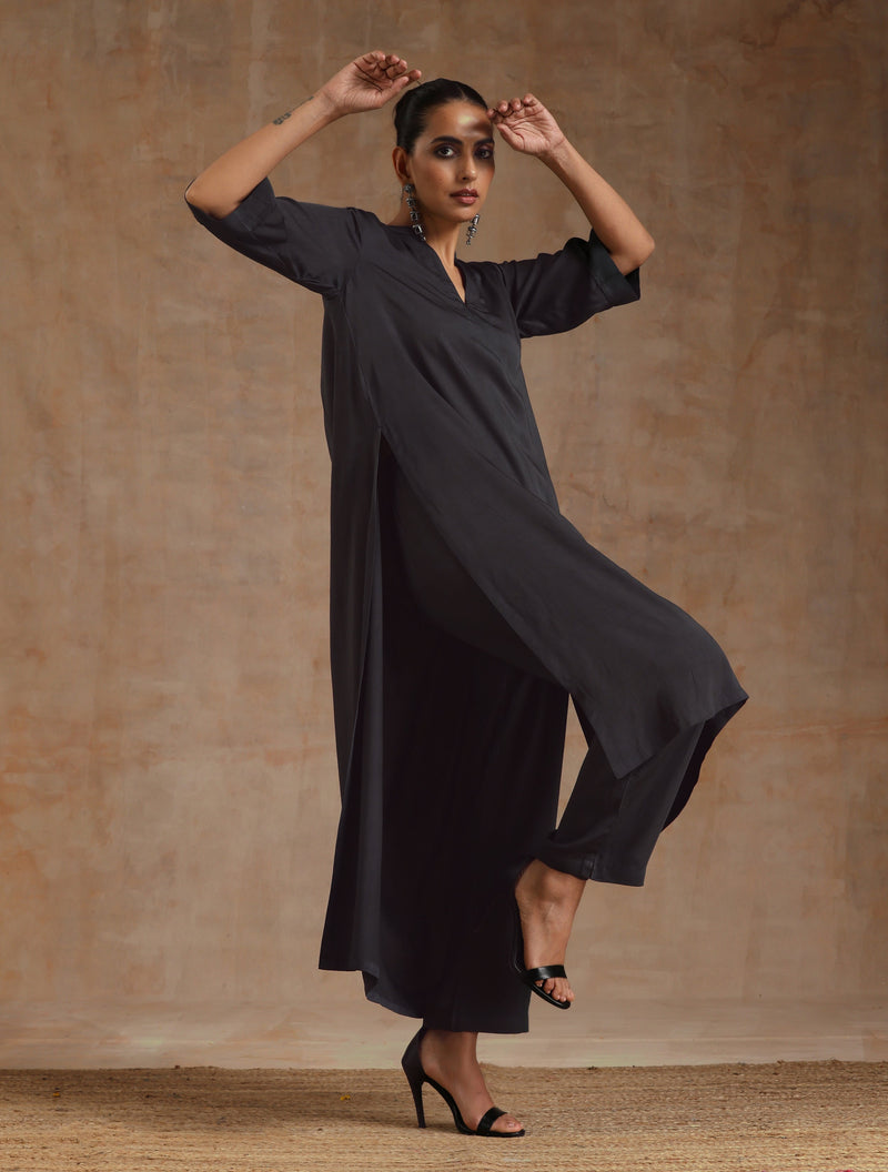 Grey Modal High-Low Relax Kurta Set