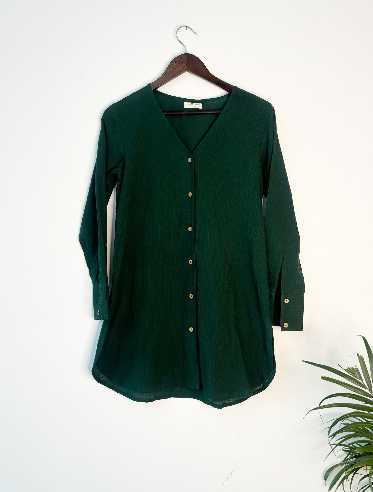 trueBrowns Dark Green Dobby Top