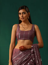 trueBrowns Mauve Cotton Silver Lurex Sleeveless Blouse