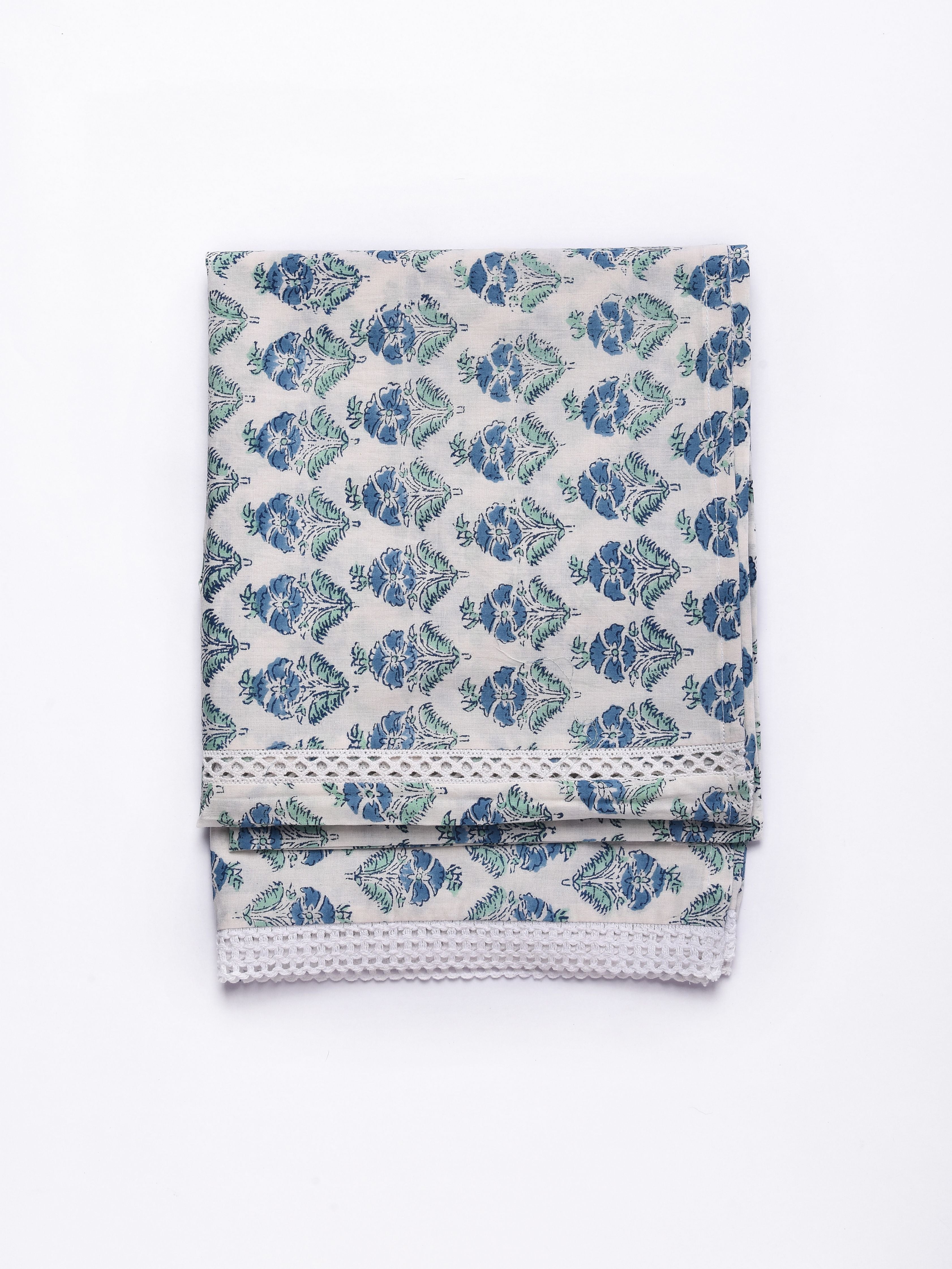 White With Blue Print Cotton Stole