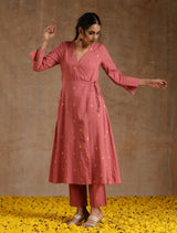 Blush Gold Cotton Angrakha Kurta Set