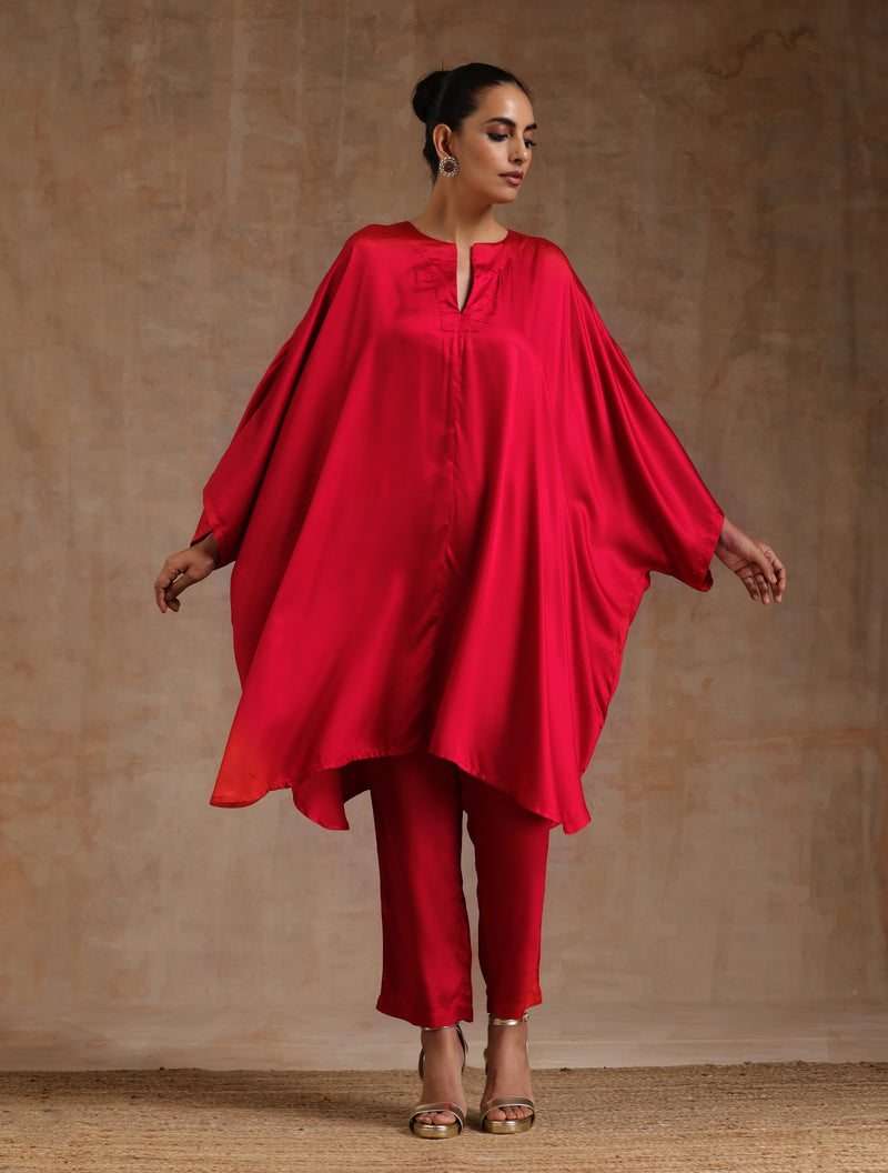 Red Modal Satin Oversized Round Co-Ord Set