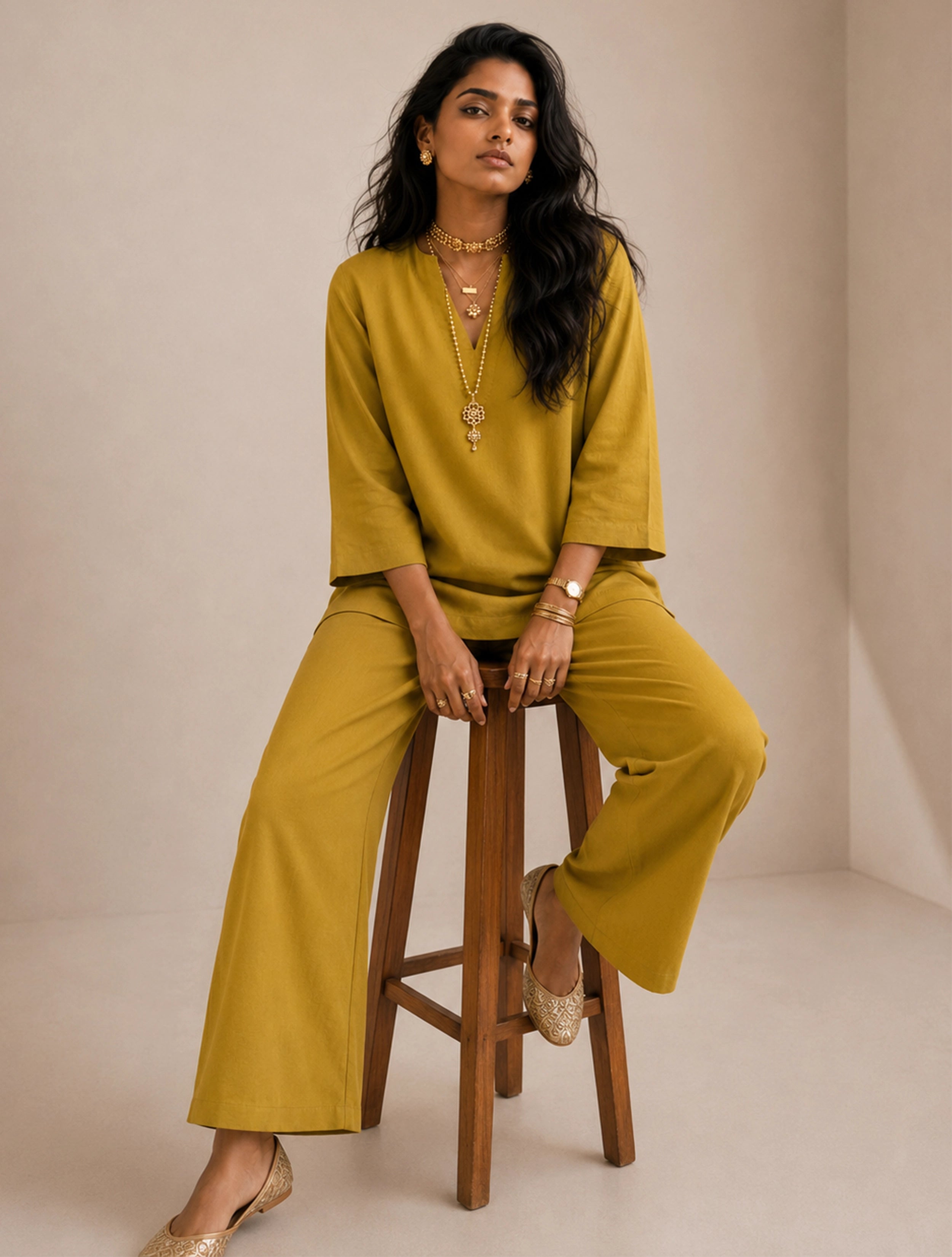 trueBrowns Lime Solid Viscose Co-Ord Set