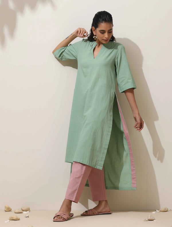 trueBrowns Mint Green Cotton Kurta Pant Set