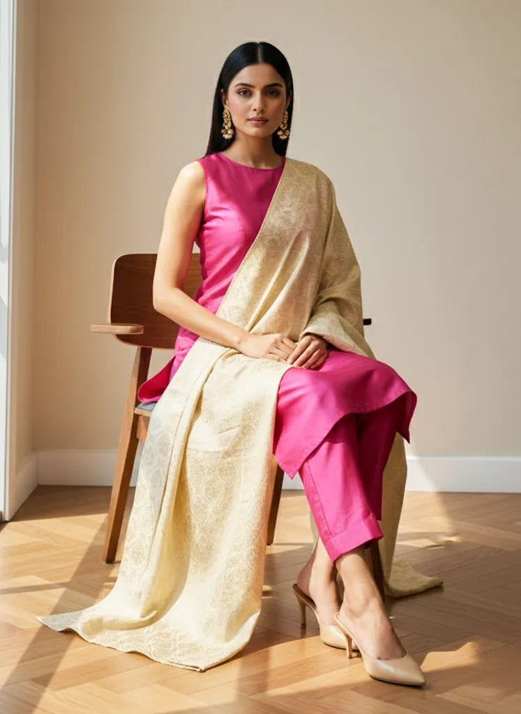 trueBrowns Ivory Floral Brocade Dupatta