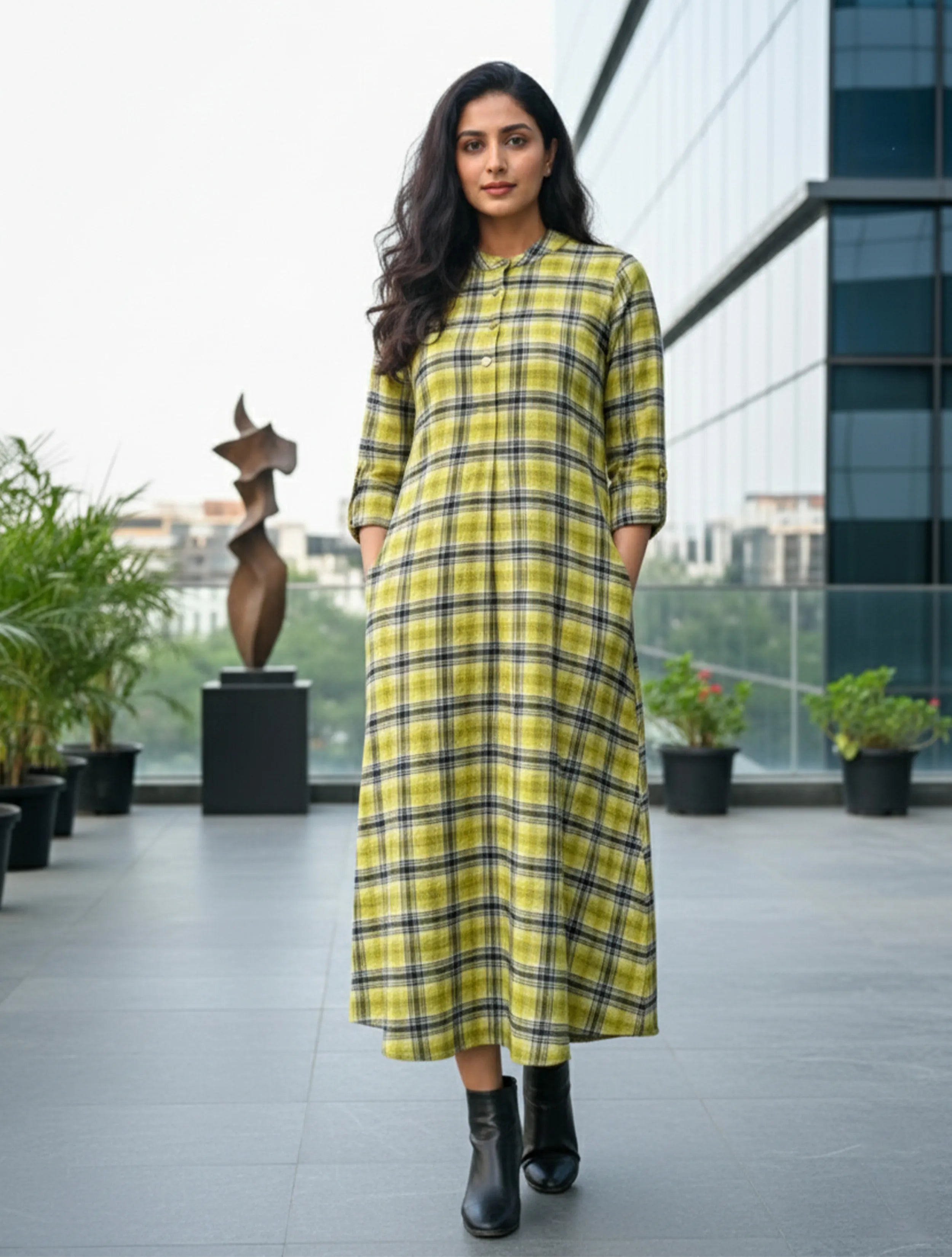 trueBrowns Lime Check Dress