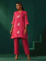 trueBrowns Pink Floral Viscose Silk Co-ord  Set