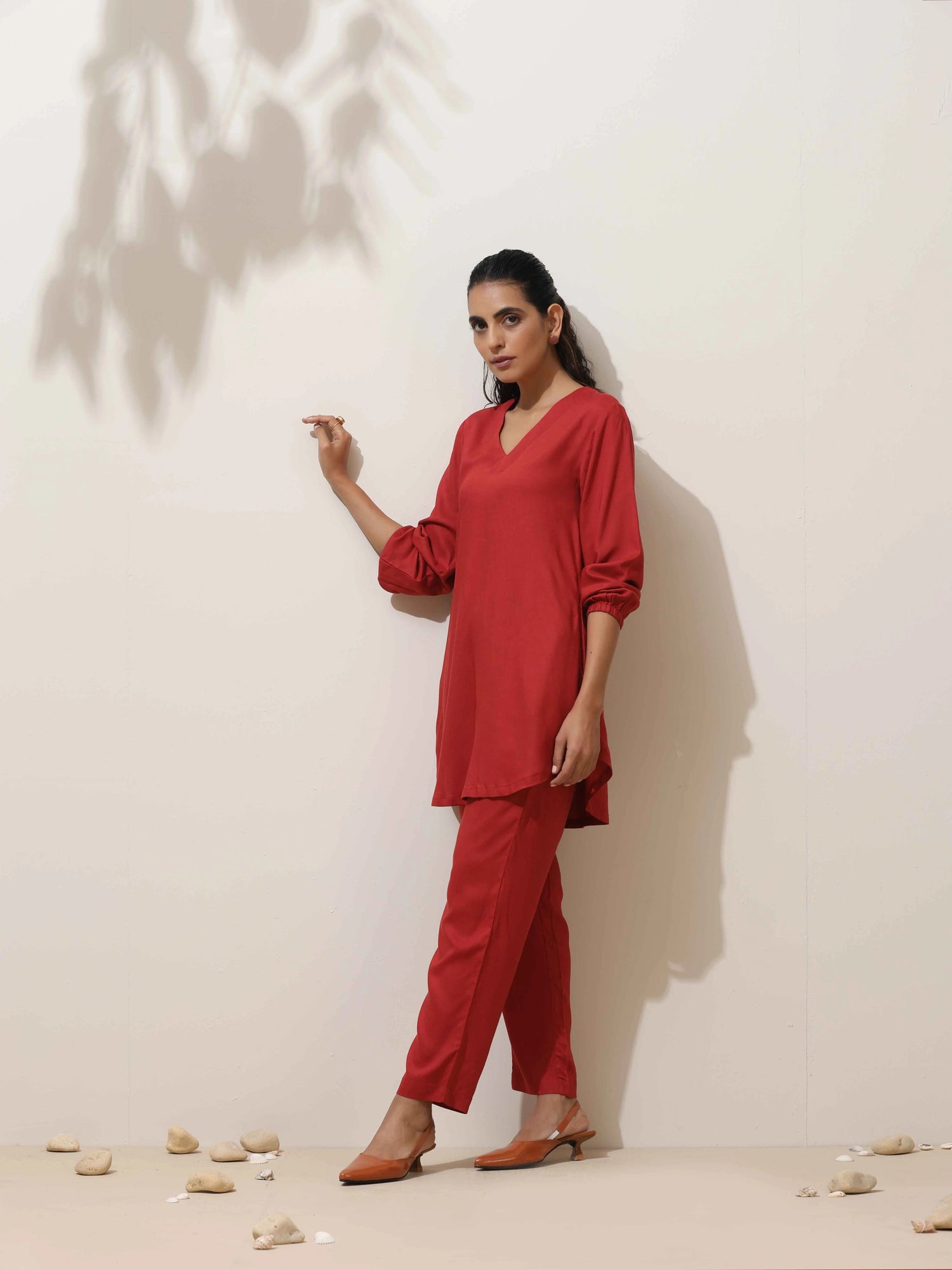 trueBrowns Maroon Viscose Co-ord Set
