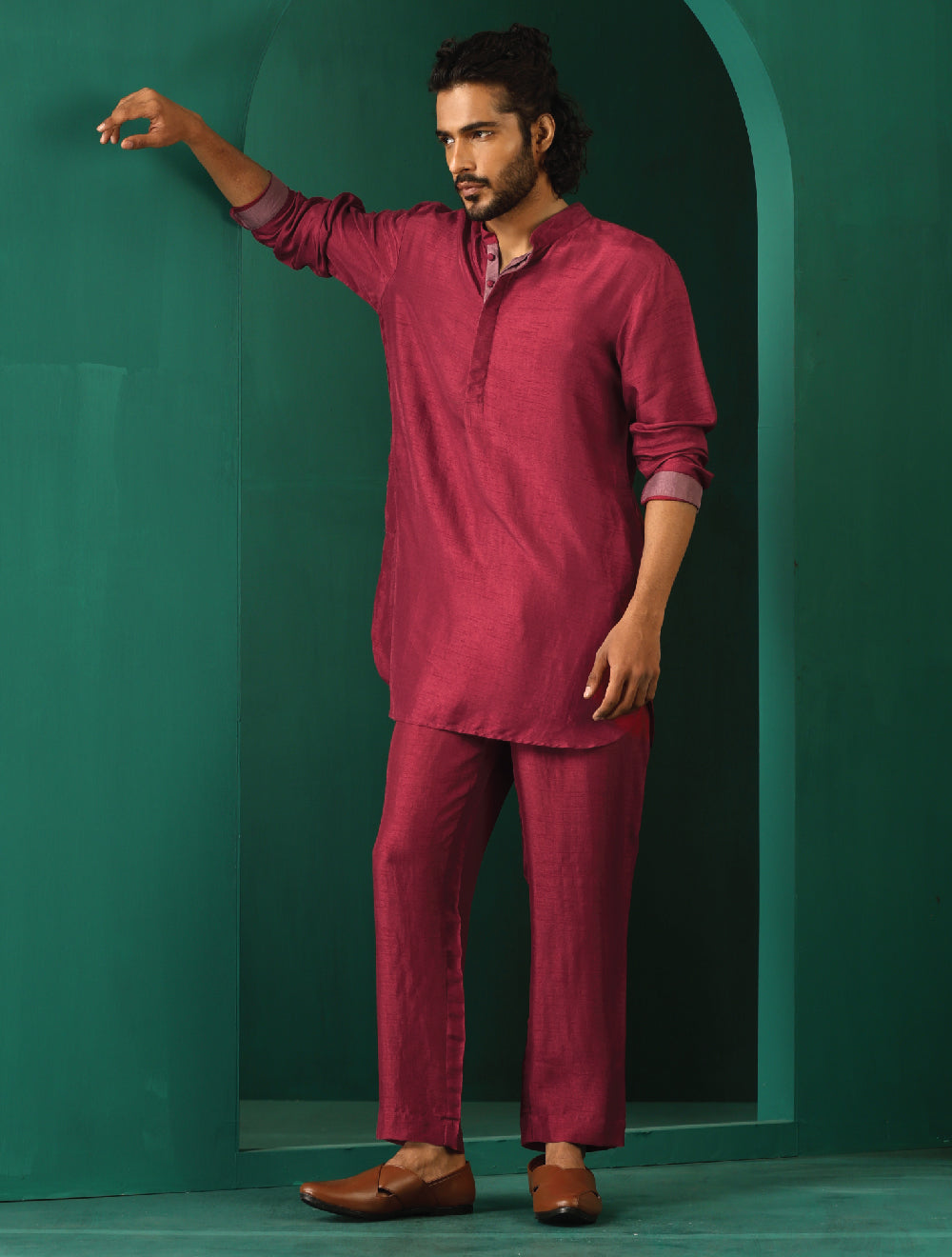 trueBrowns Men Purple Silk Co-ord Set