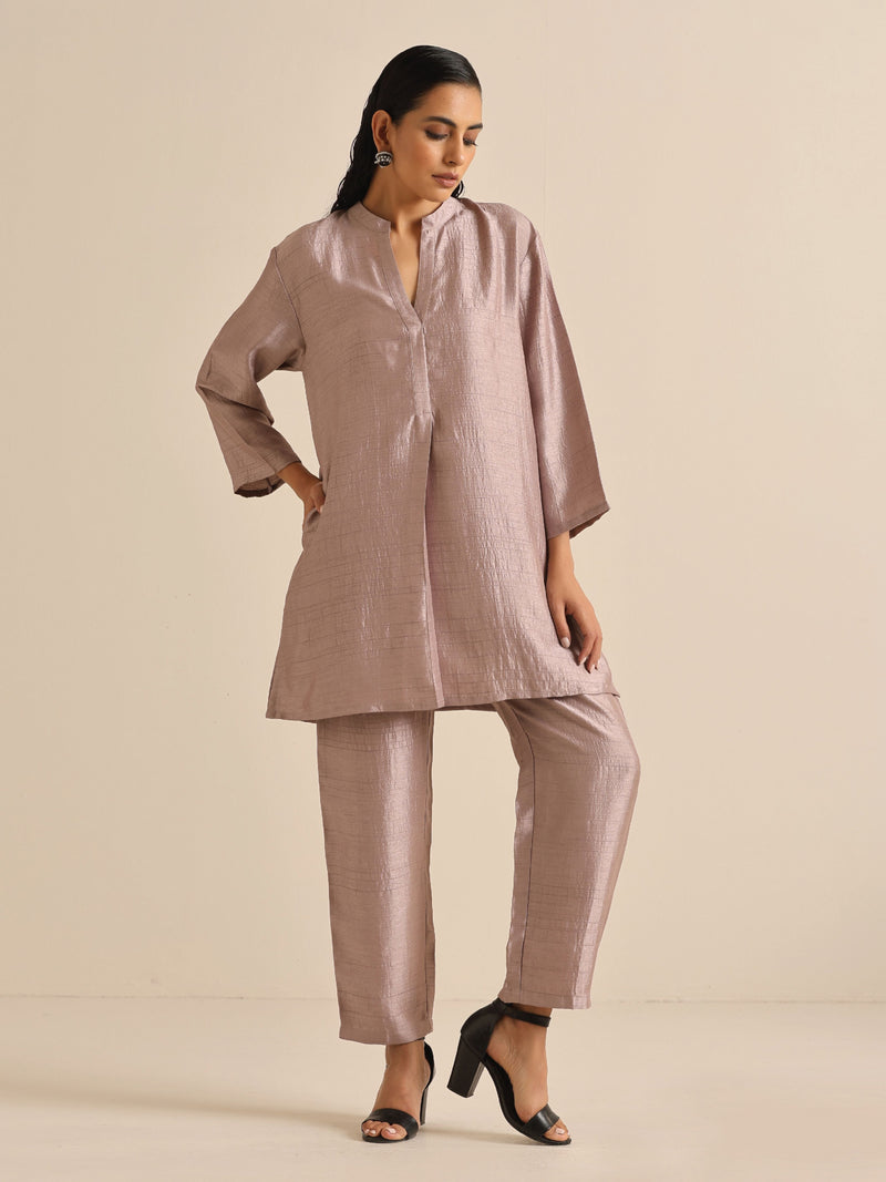 Grey Silk Texture Relaxed Co-Ord Set