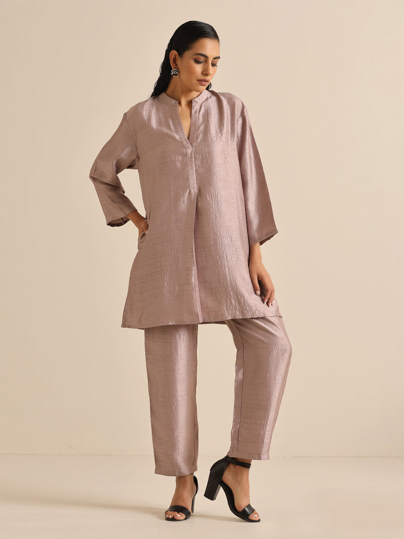 Grey Silk Texture Relaxed Co-Ord Set