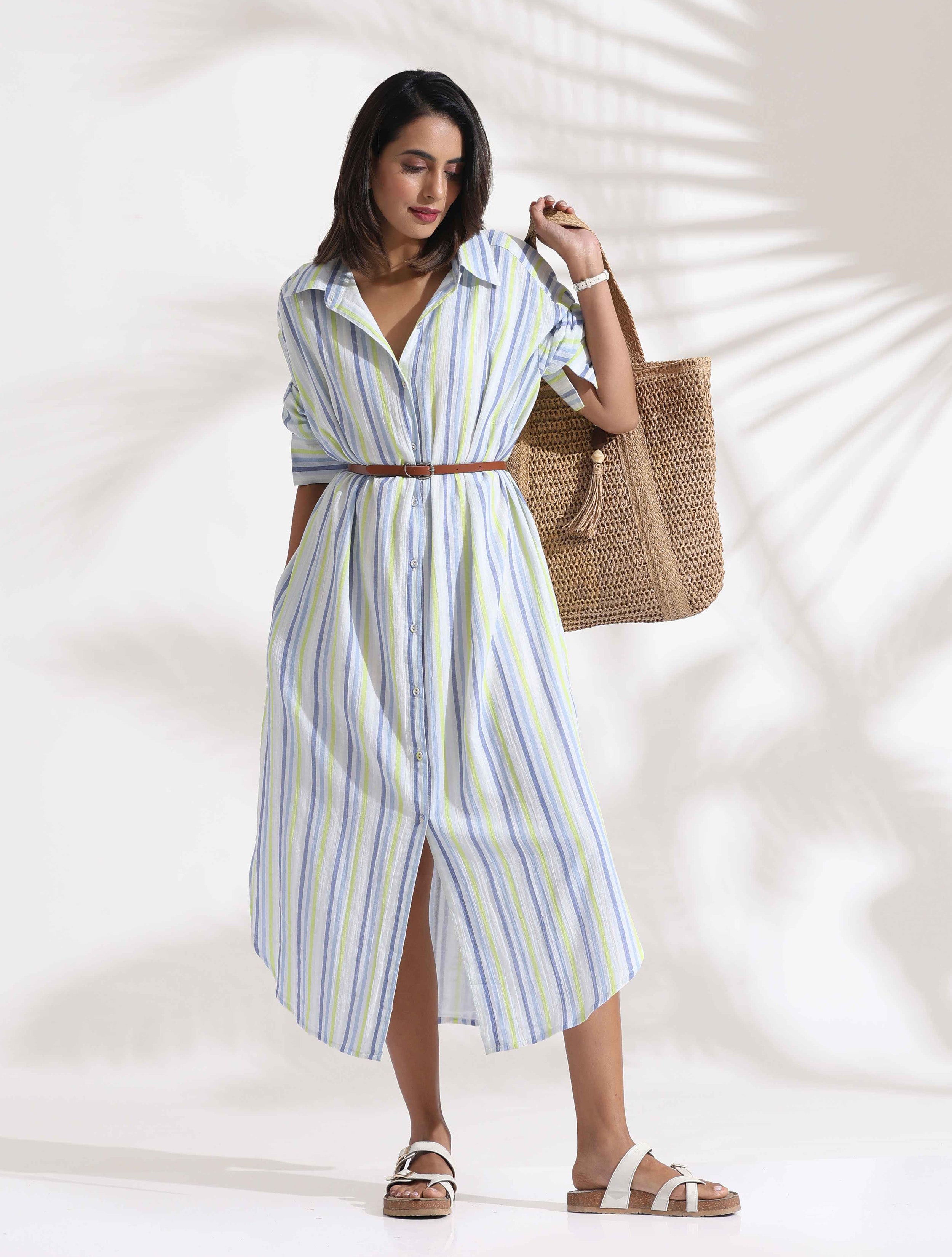 multi coloured striped shirt dress Flora Midi Dress  MULTI COLOR 4 / MULTI COLOR
