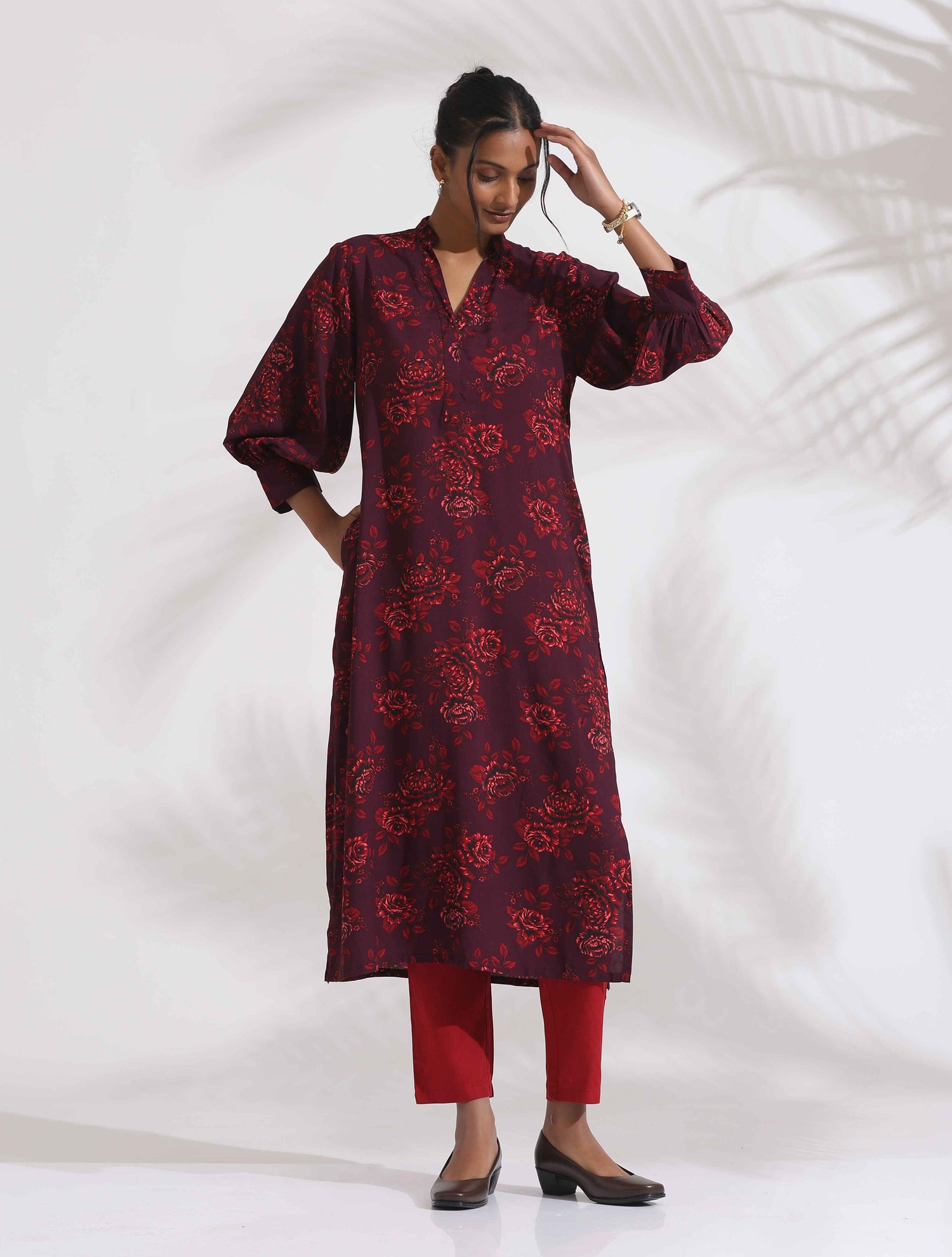 trueBrowns Purple Floral Print Kurta Set