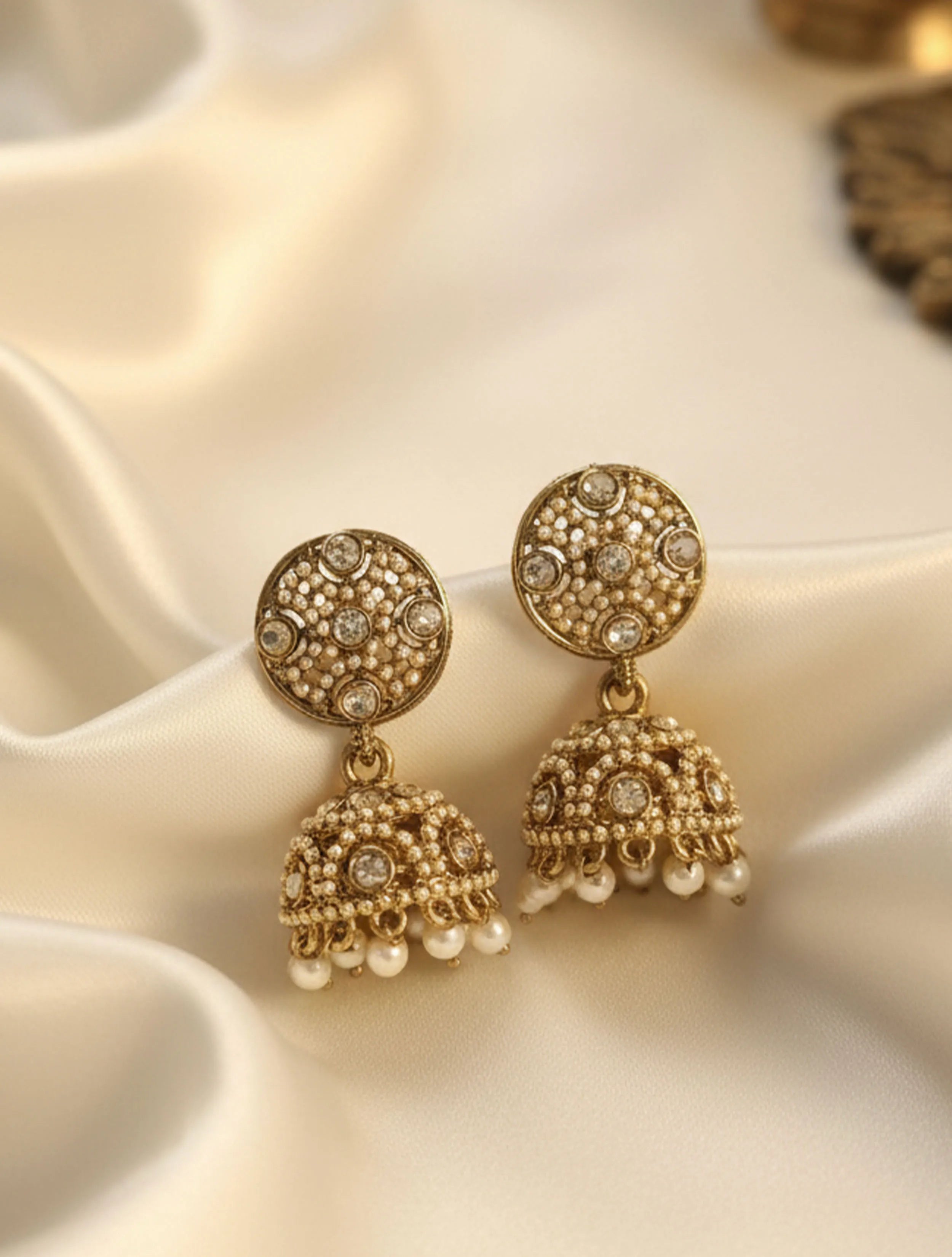 trueBrowns Golden Classic Pearl Jhumkas