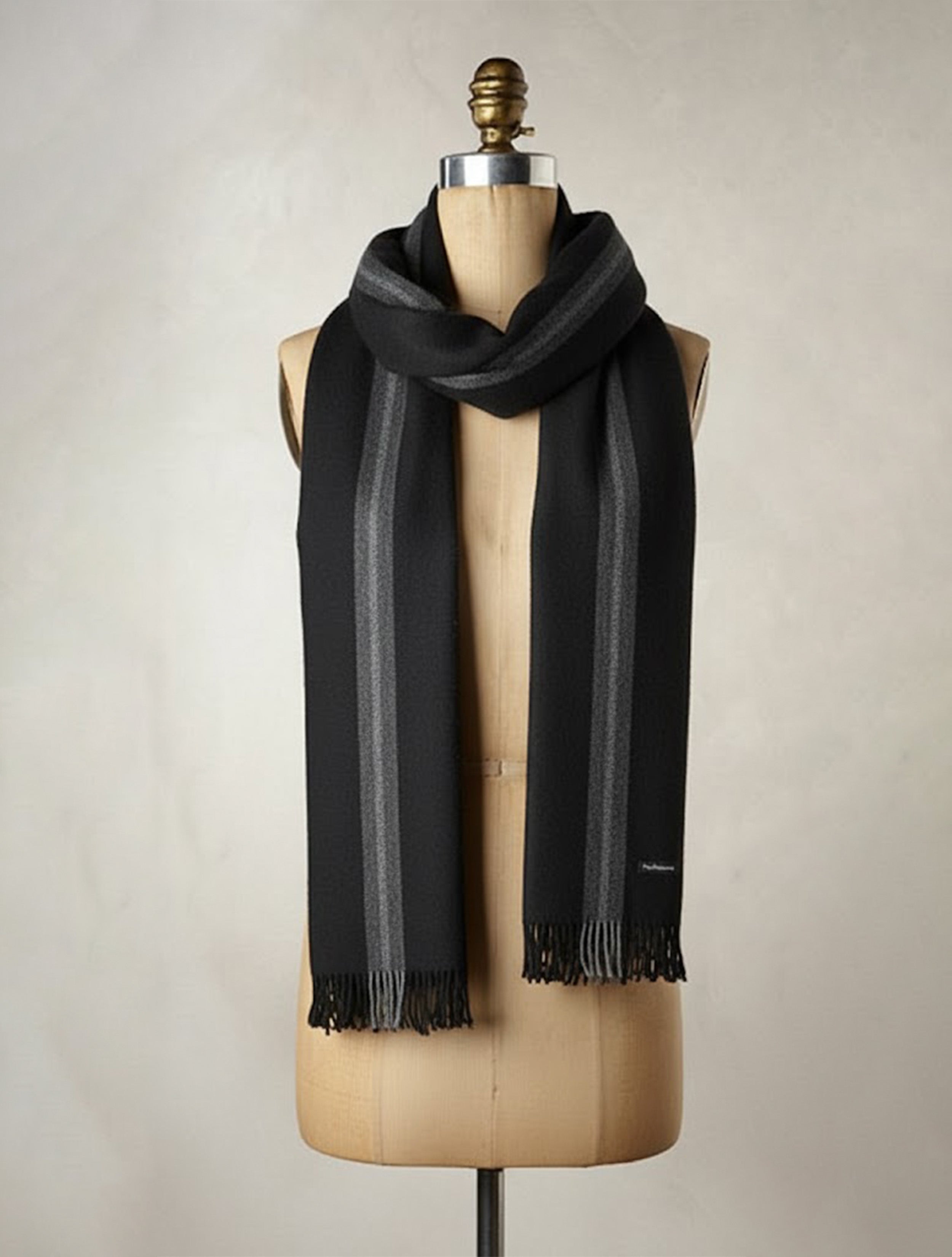 trueBrowns Black With Grey Line Woollen Stole