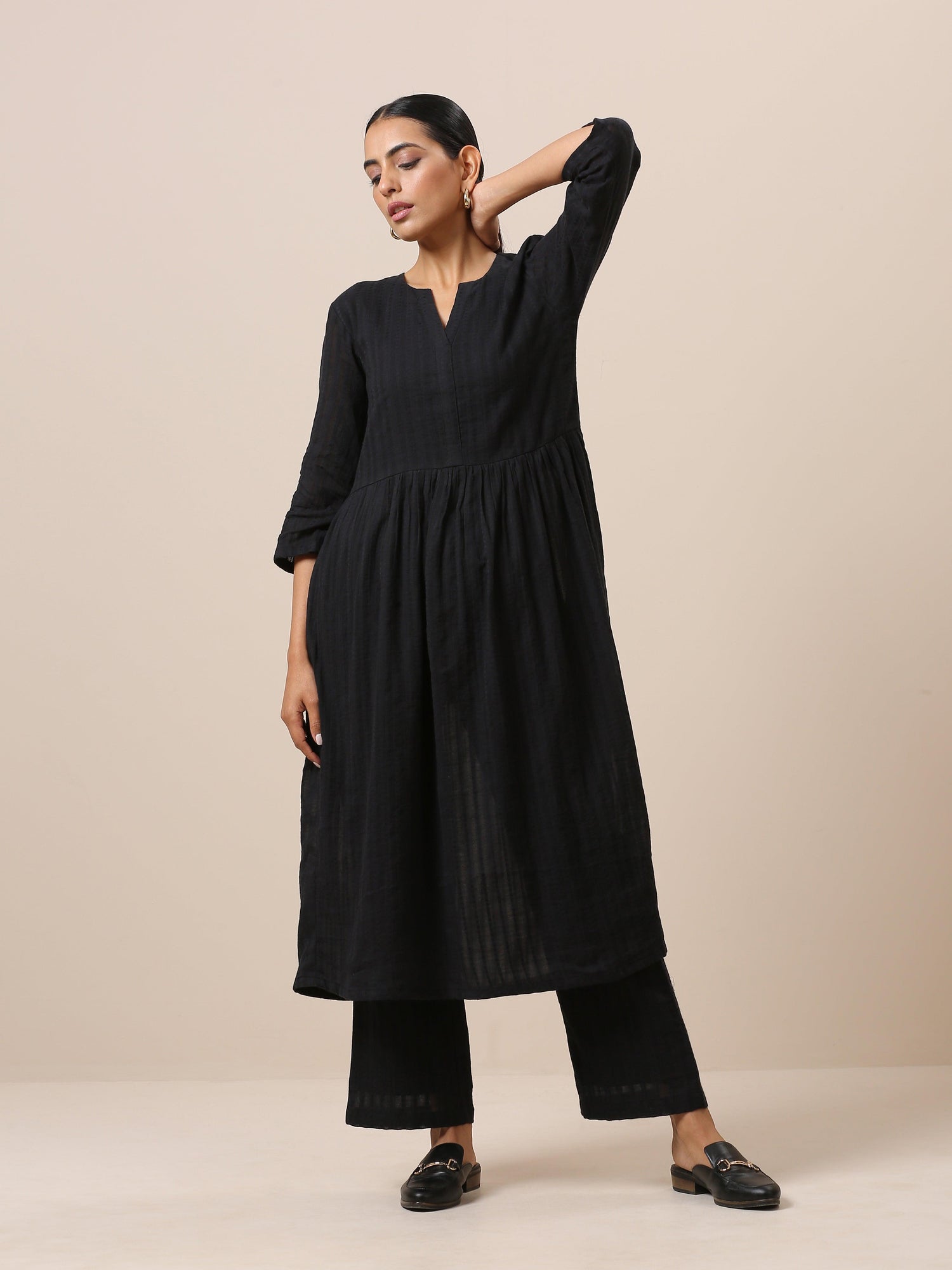 Cotton Black Flared Kurta Pant Set - trueBrowns