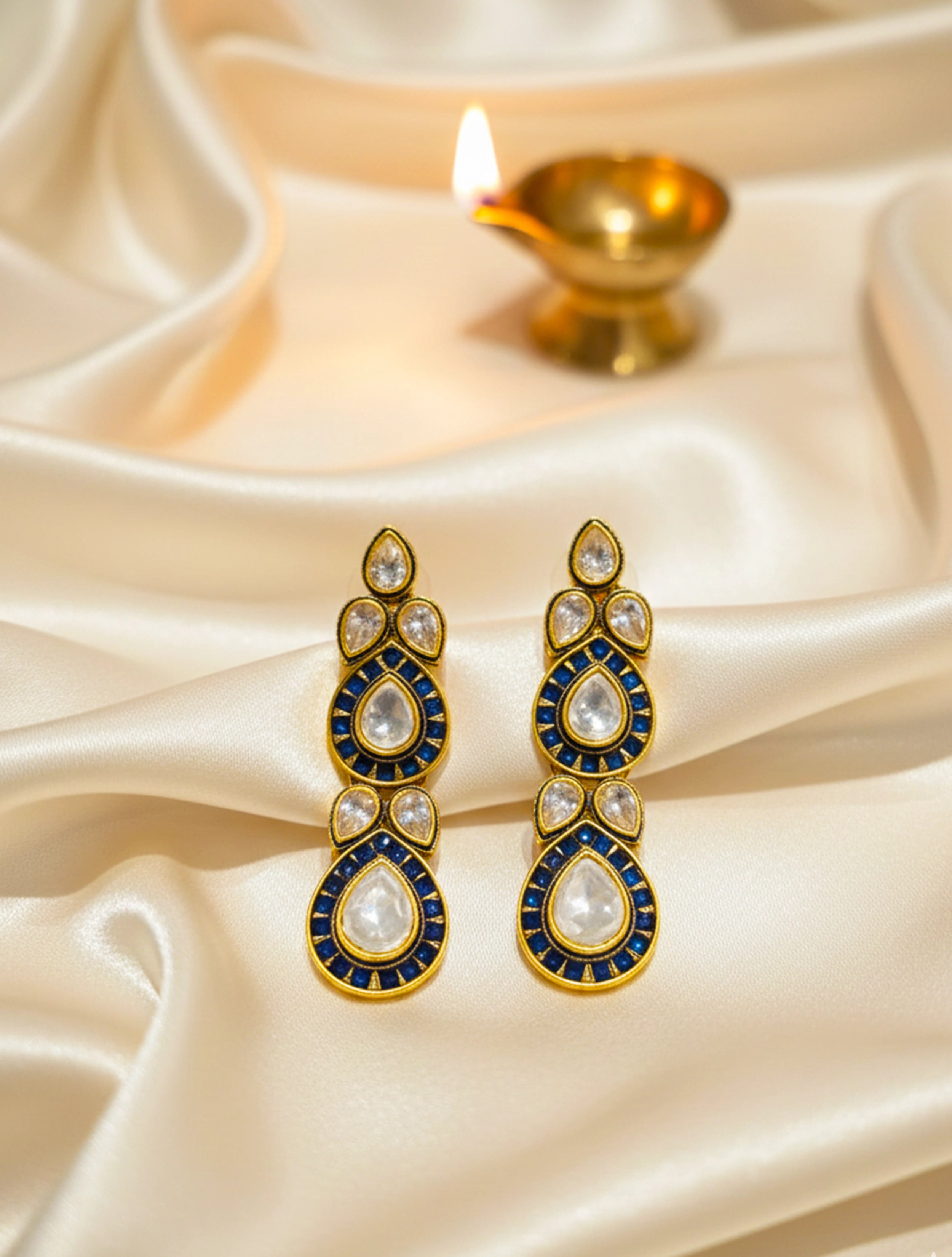 trueBrowns White Stone Hanging Earrings