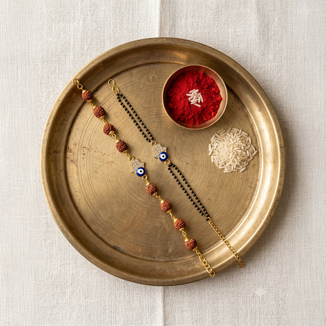 trueBrowns Gold Tone Evil Eye Couple Bracelet Rakhi