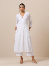 Cotton White Schiffli Angrakha Pant Set - trueBrowns