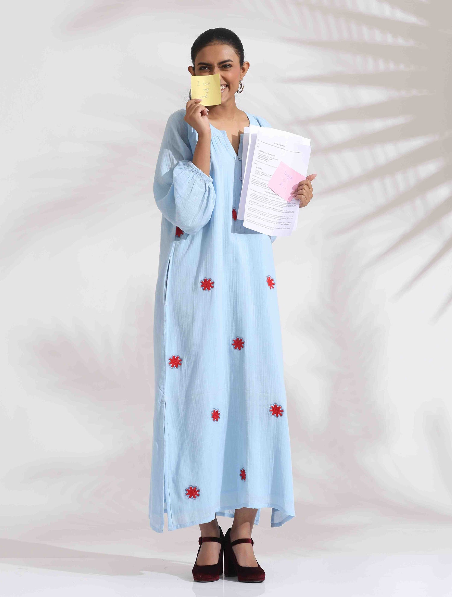 trueBrowns Blue Cotton Embroidered Dress