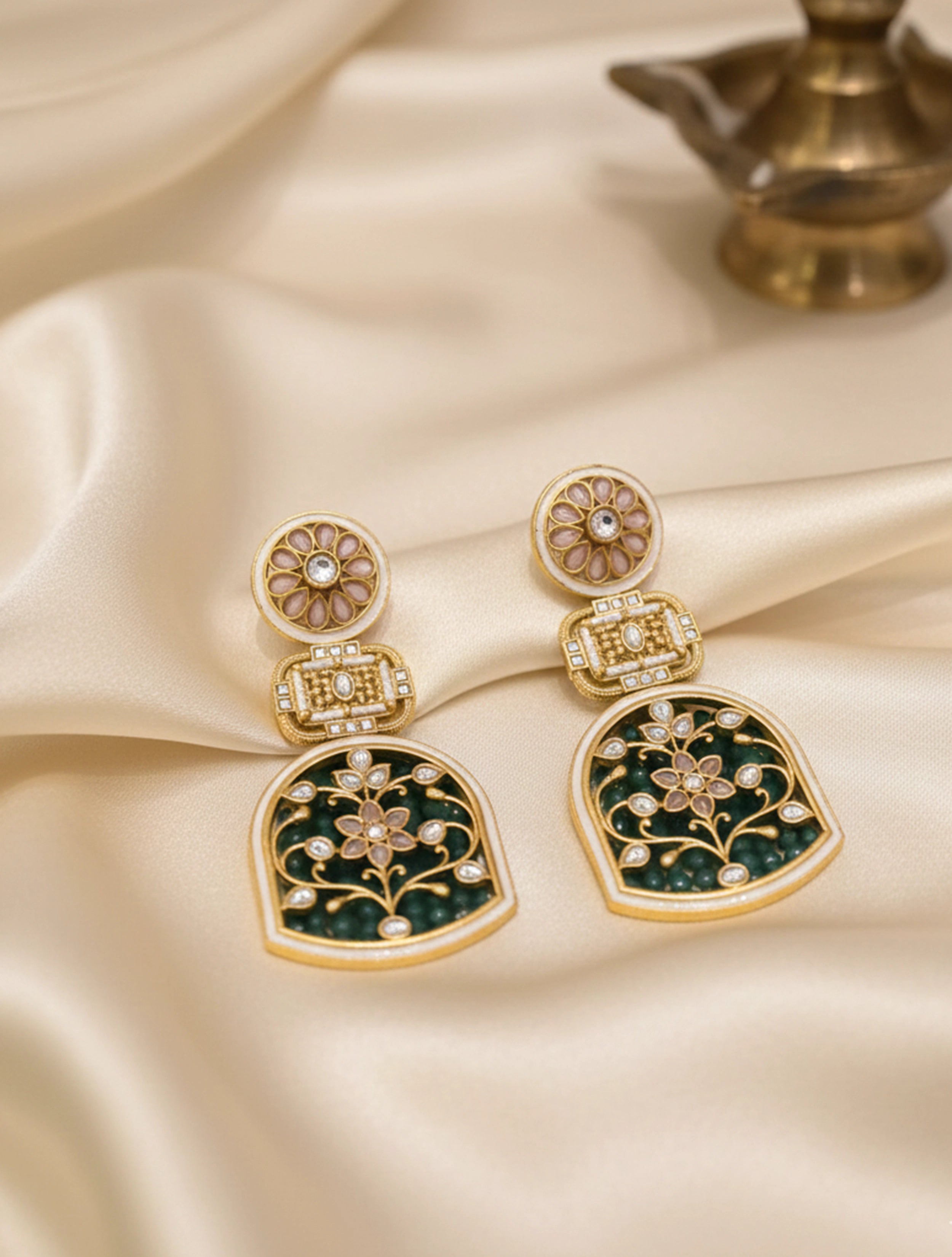 trueBrowns Green Rajwada Drop Earrings