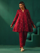 trueBrowns Maroon Diamond Viscose Silk Co-ord Set