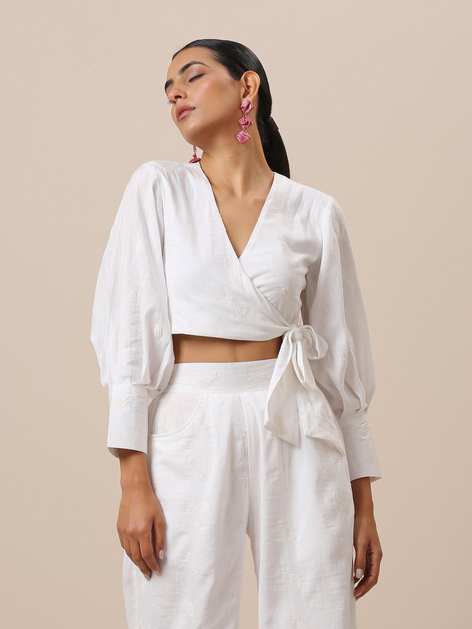 Cotton White Pineapple Embroidered Top - trueBrowns