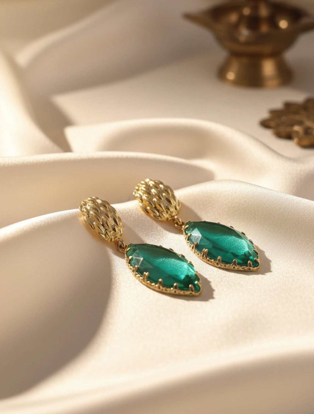 trueBrowns Green Stone Drop Earrings