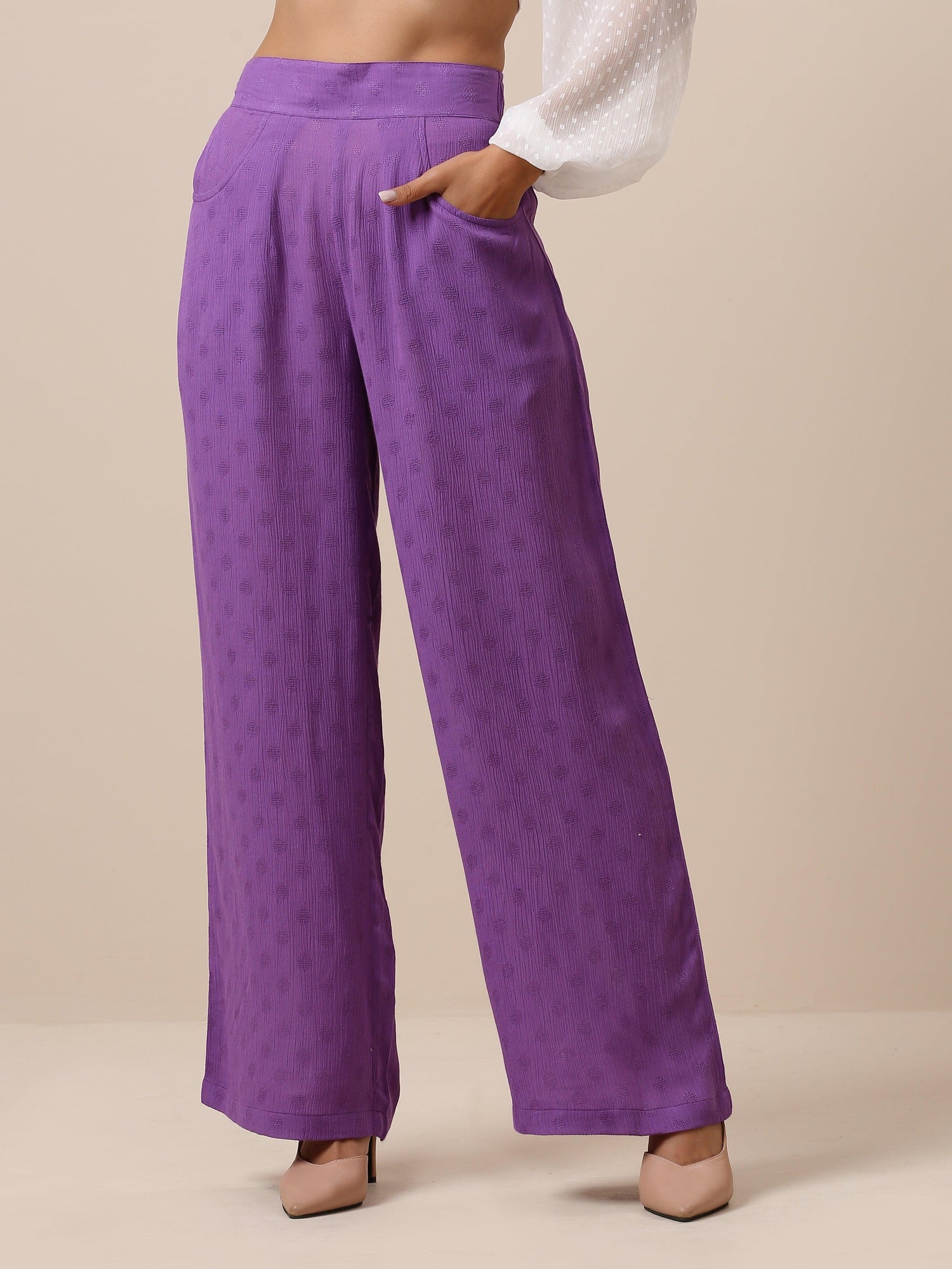 Cotton Purple Weave High Waist Pant - trueBrowns