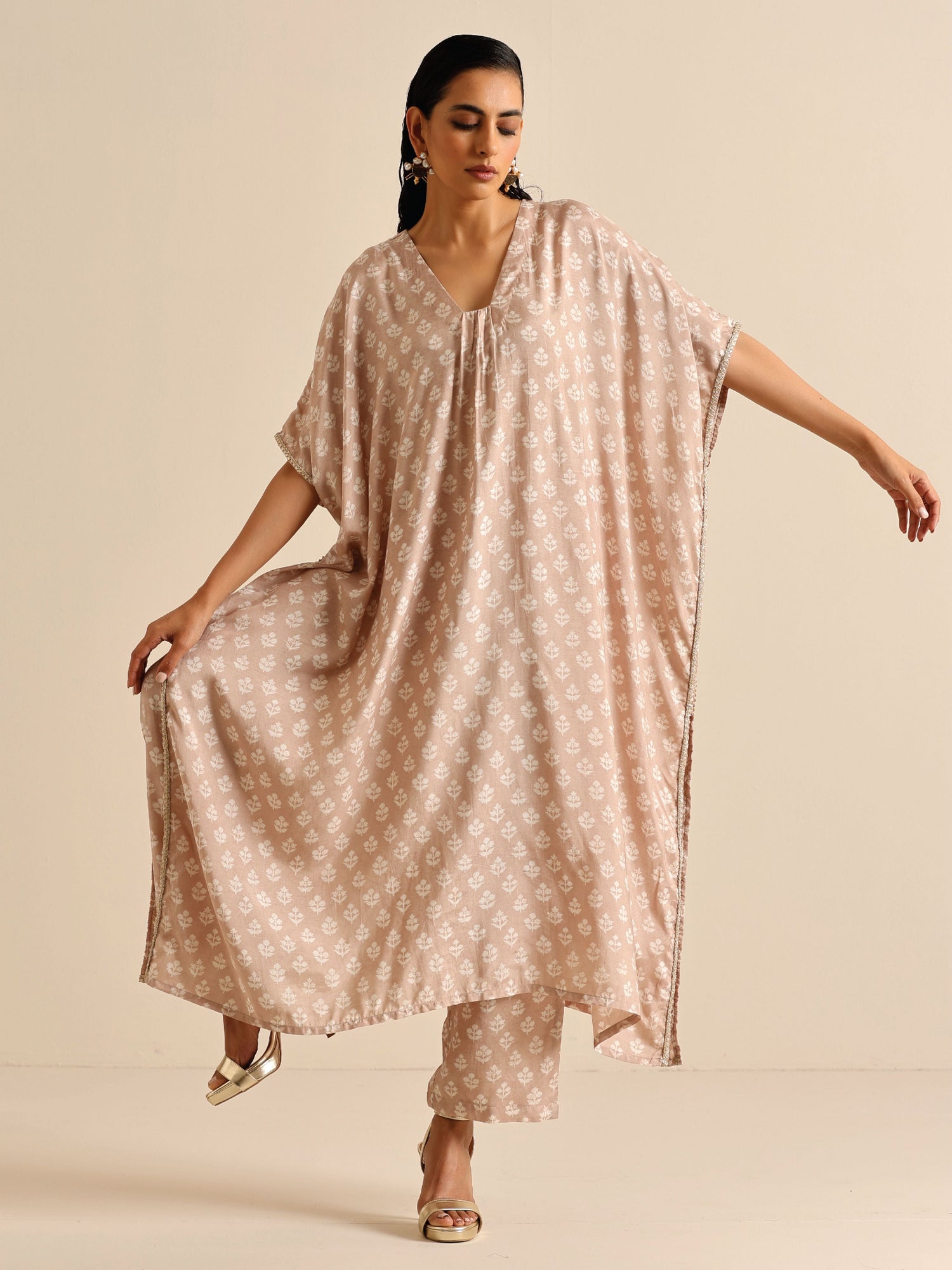 Women'S Blue Rayon Kaftan Pant Set