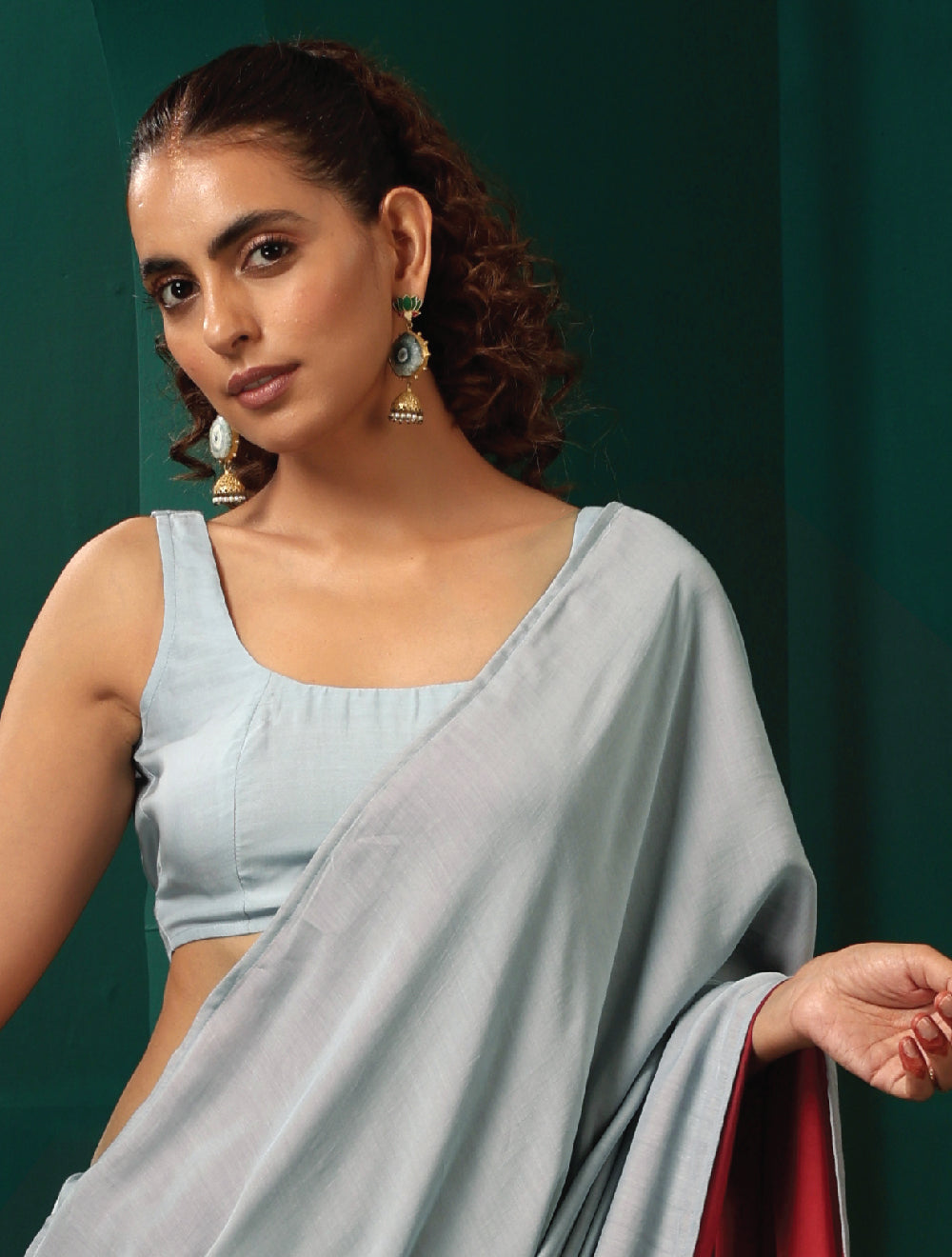 trueBrowns Powder Blue Muslin Silk Sleeveless Blouse