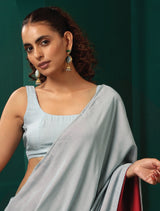 trueBrowns Powder Blue Muslin Silk Sleeveless Blouse