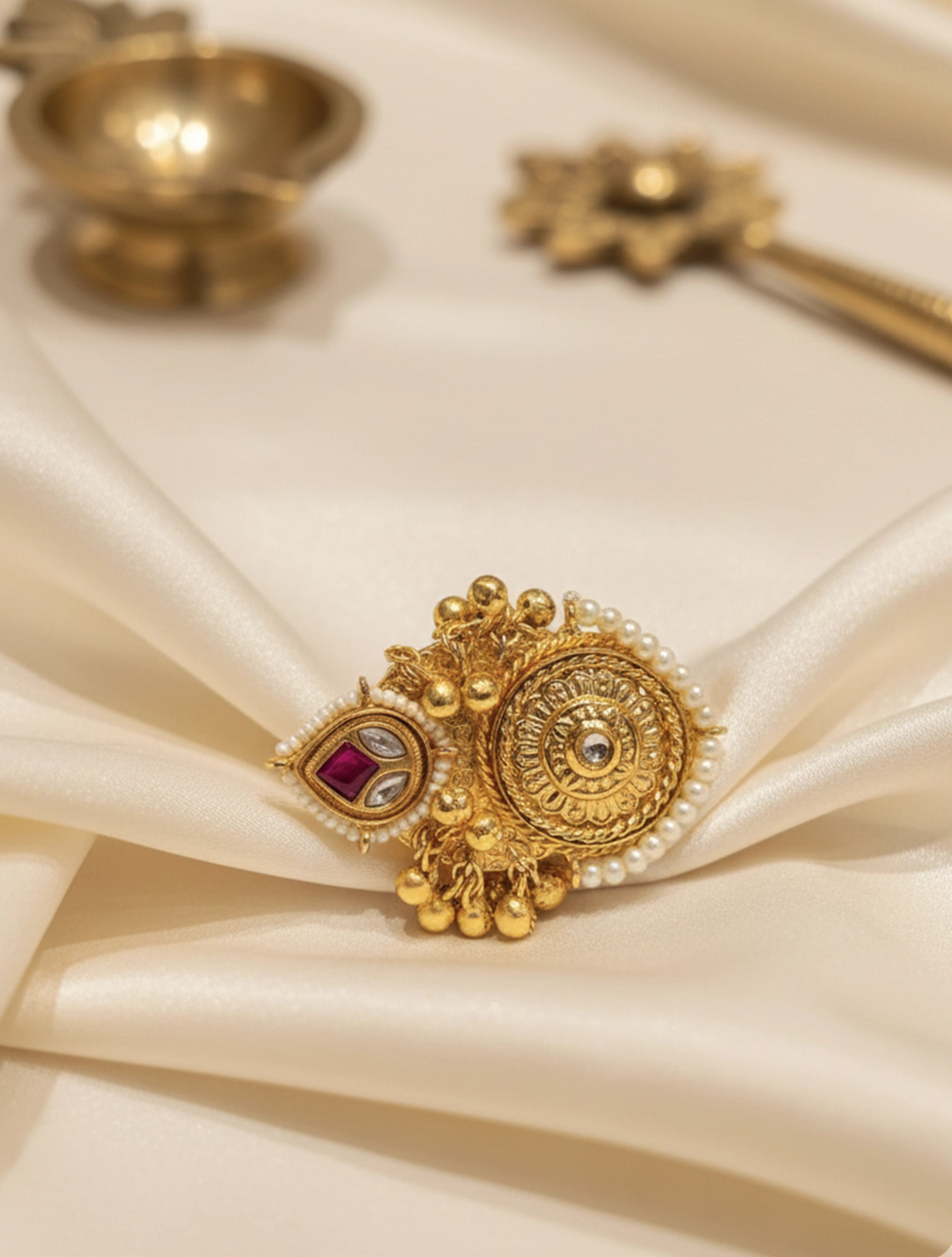 trueBrowns Golden Maroon Stone Ring