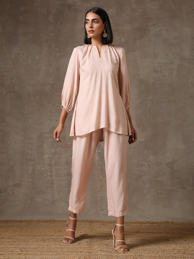 The Edwina - Rose Pink Solid Textured Co-Ord Set - trueBrowns
