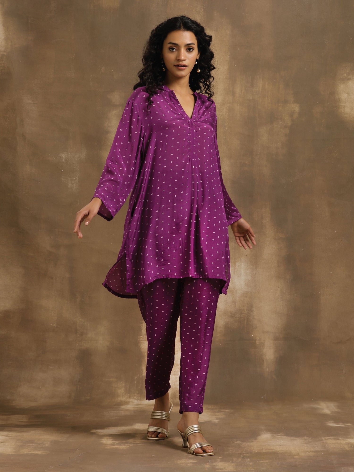Purple Bandhani Printed Silk Co-Ord Set