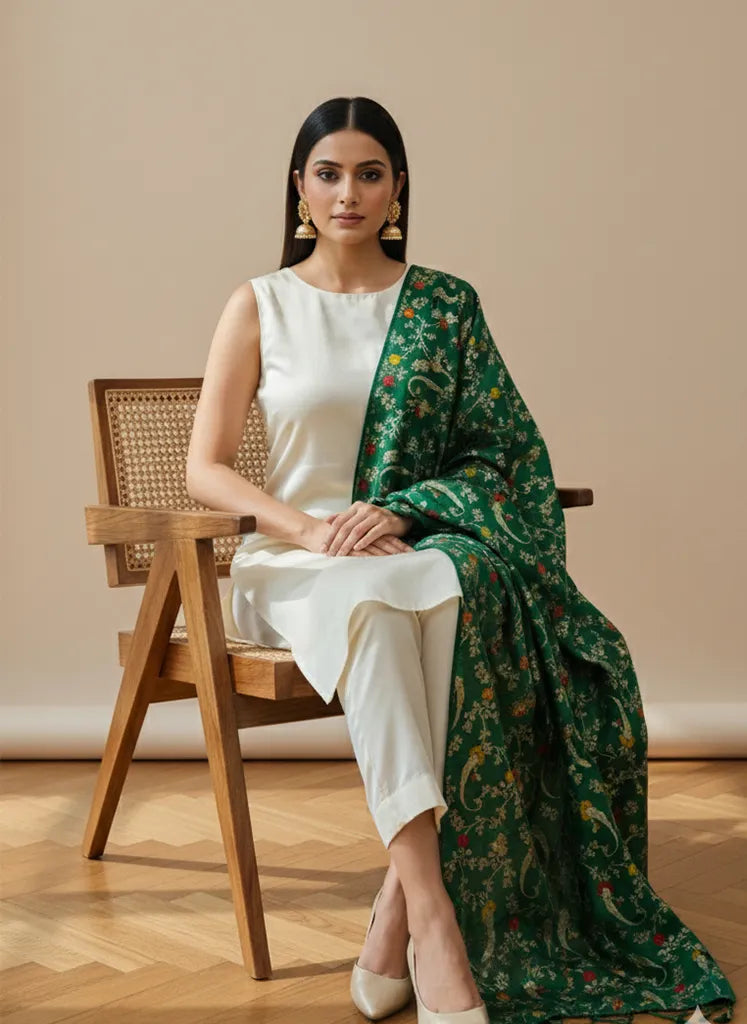trueBrowns Green Paisley Brocade Dupatta