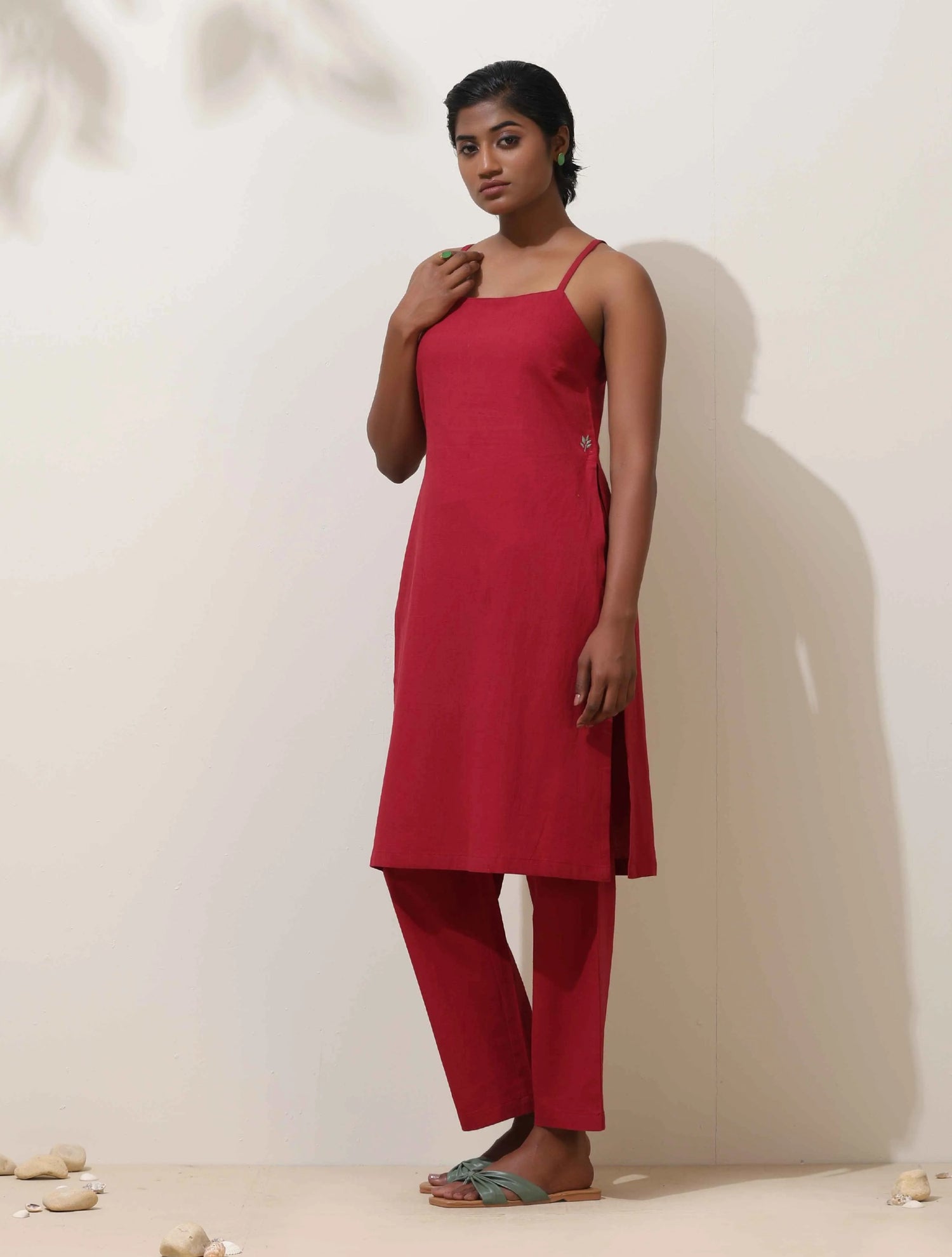 trueBrowns Maroon Cotton Kurta Co-Ord Set