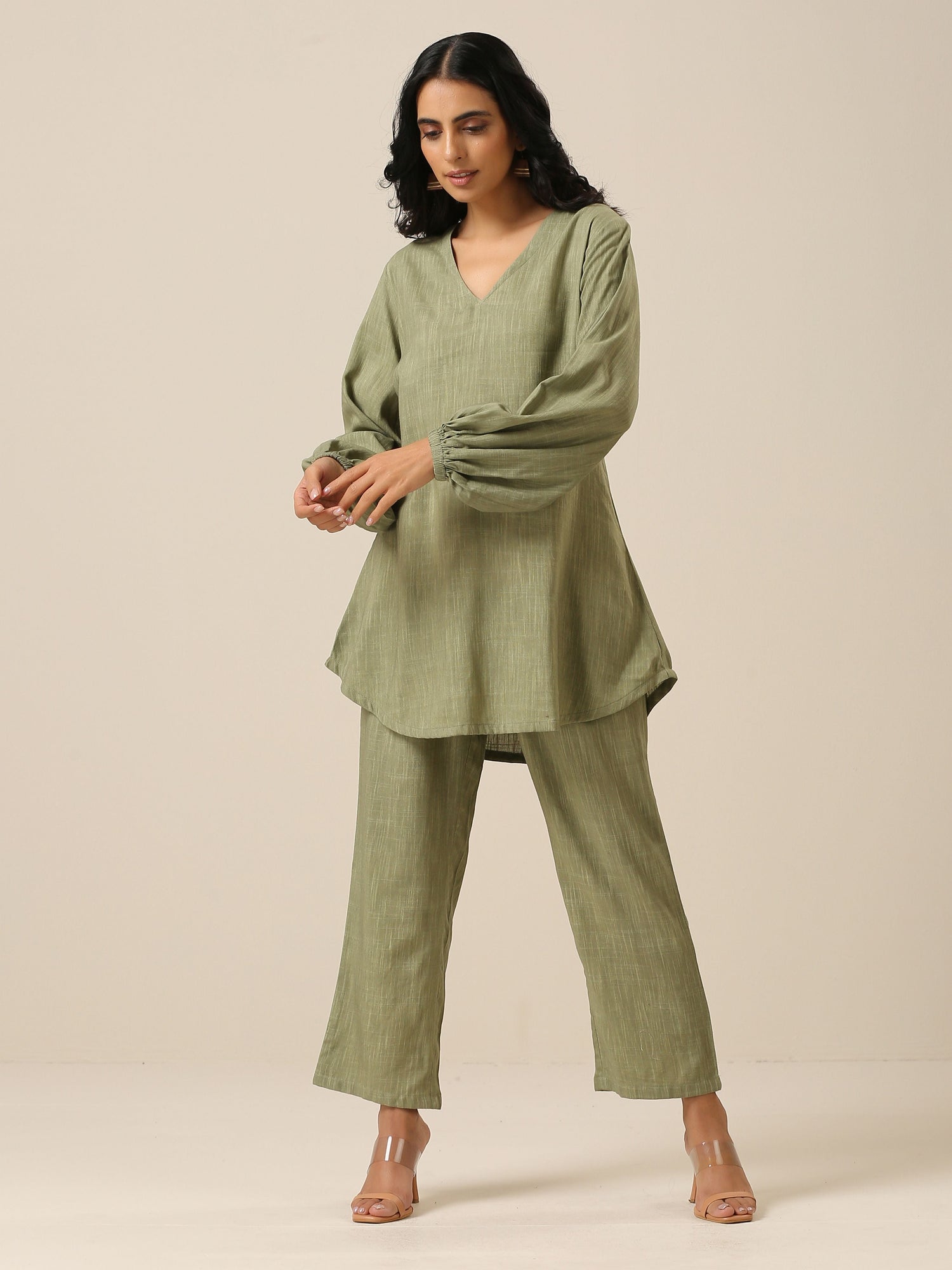 Sage Slub Textured Short Co-Ord Set