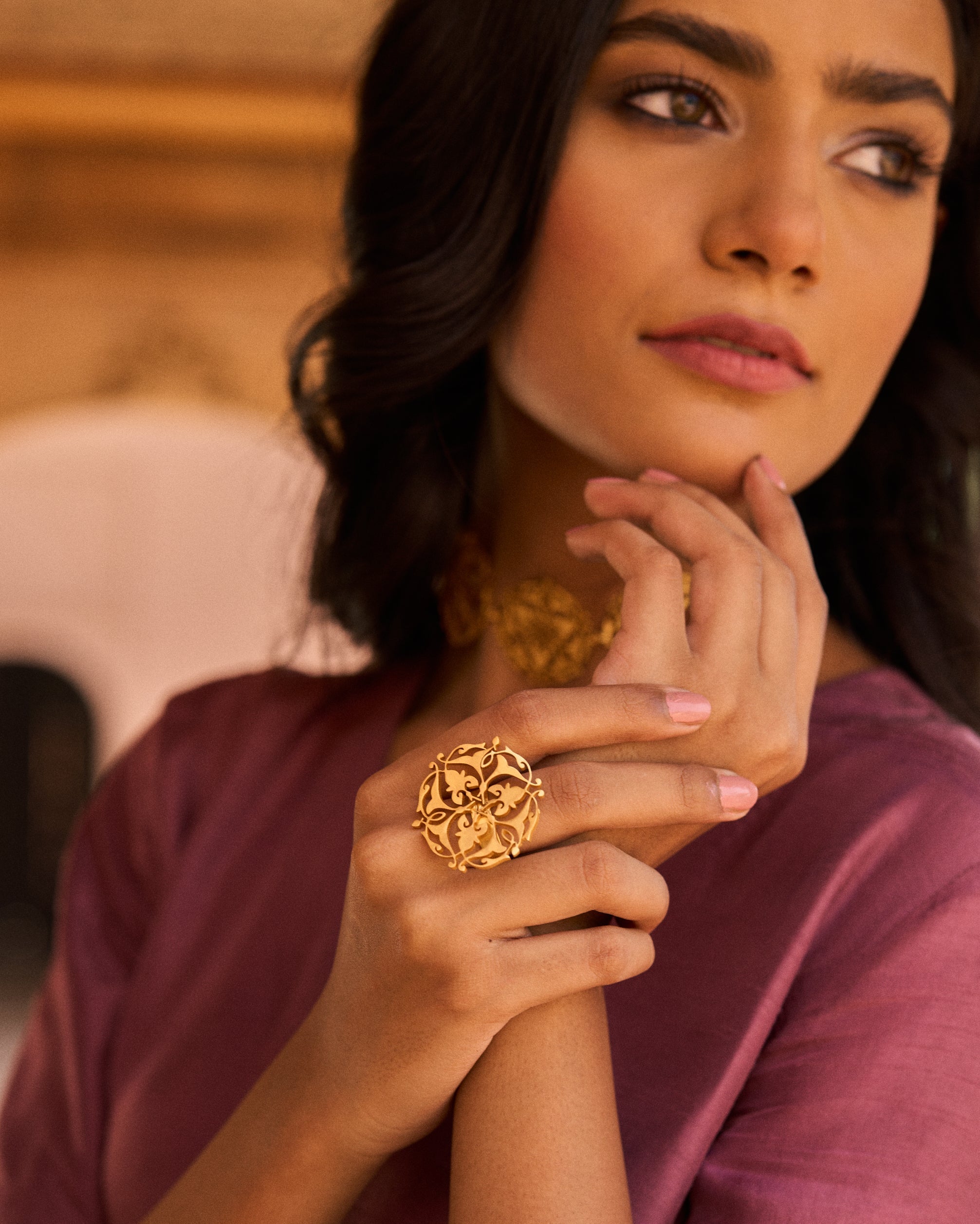 trueBrowns 22K Gold-Plated Circle Ring