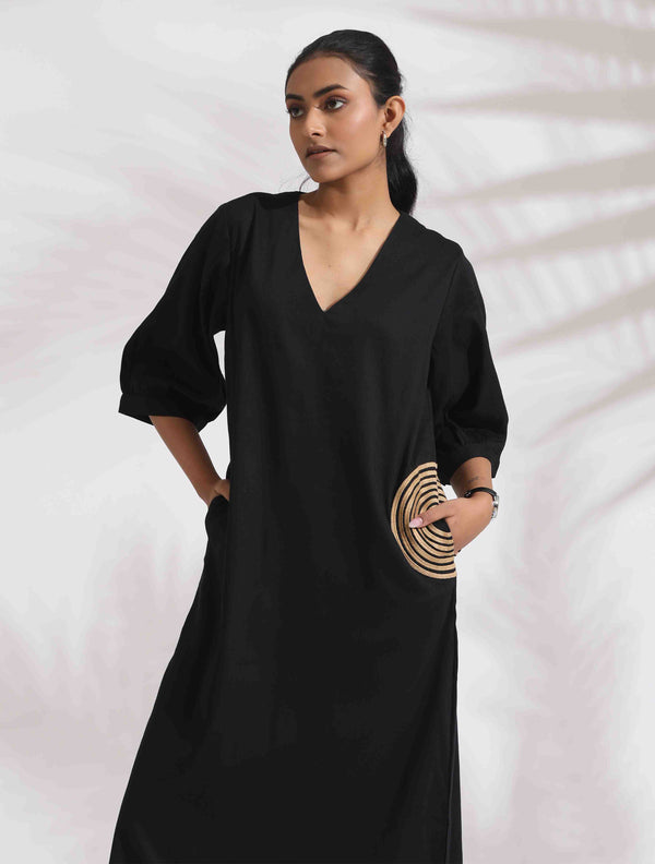 trueBrowns Black Cotton Embroidered Dress